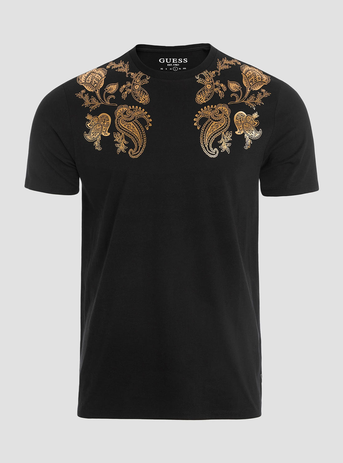 GUESS Men's Eco Black Gold Paisley T-Shirt M3RI73KBDK4 Ghost View