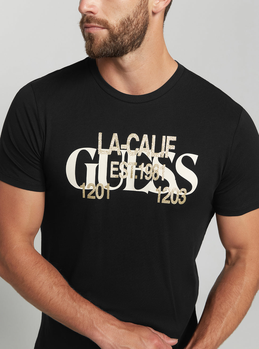 GUESS Men's Eco Black LA Cali Logo T-Shirt M2BI76K9RM4 Detail View