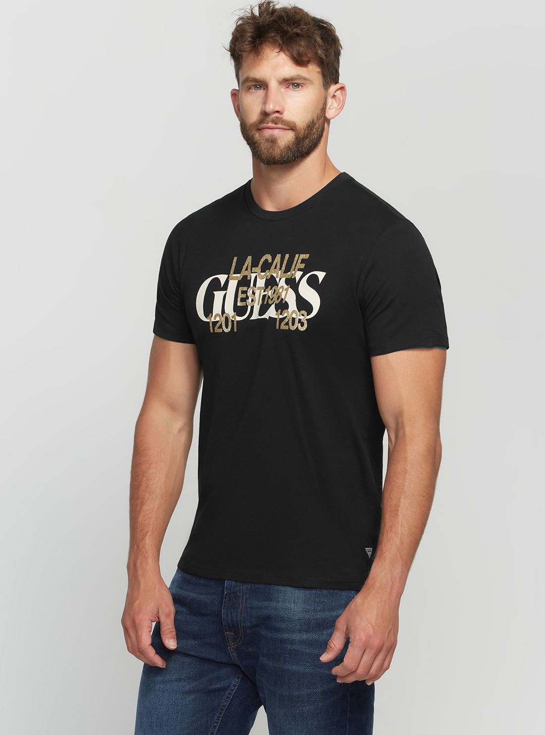 GUESS Men's Eco Black LA Cali Logo T-Shirt M2BI76K9RM4 Front View
