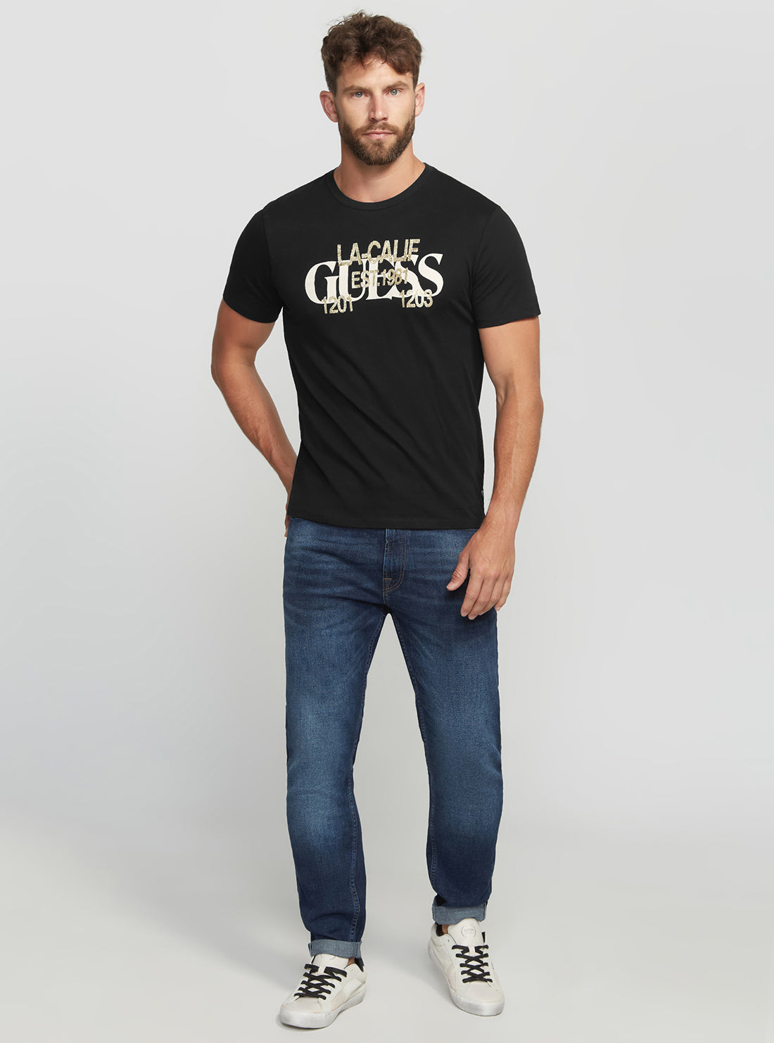 GUESS Men's Eco Black LA Cali Logo T-Shirt M2BI76K9RM4 Full View