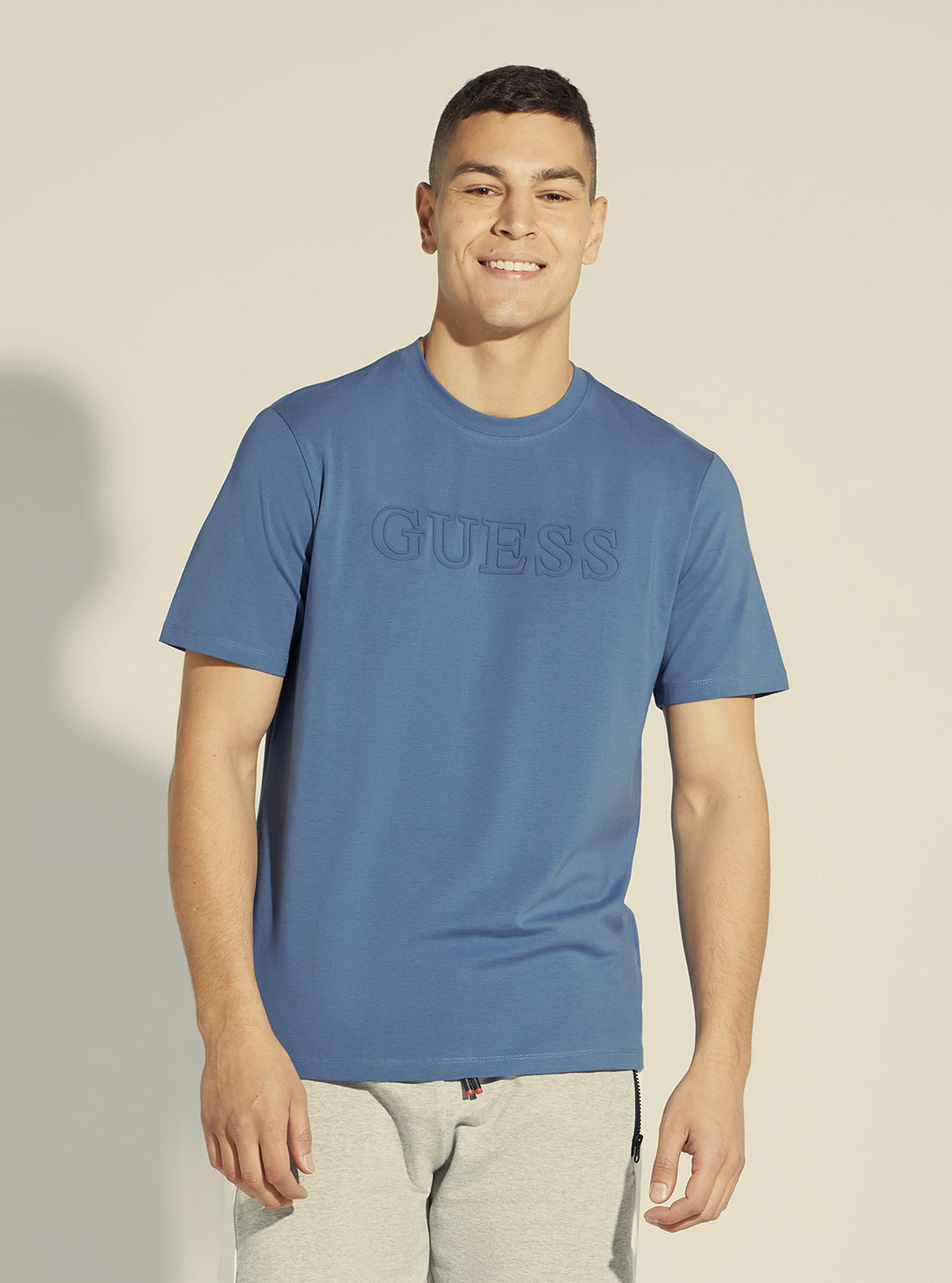 GUESS Men's Eco Blue Alphy Active Logo T-Shirt Z2YI11J1311 Front View
