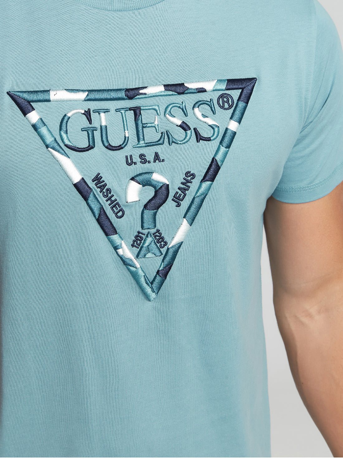 GUESS Men's Eco Blue Gad Logo T-Shirt M2BI33K8FQ4 Detail View