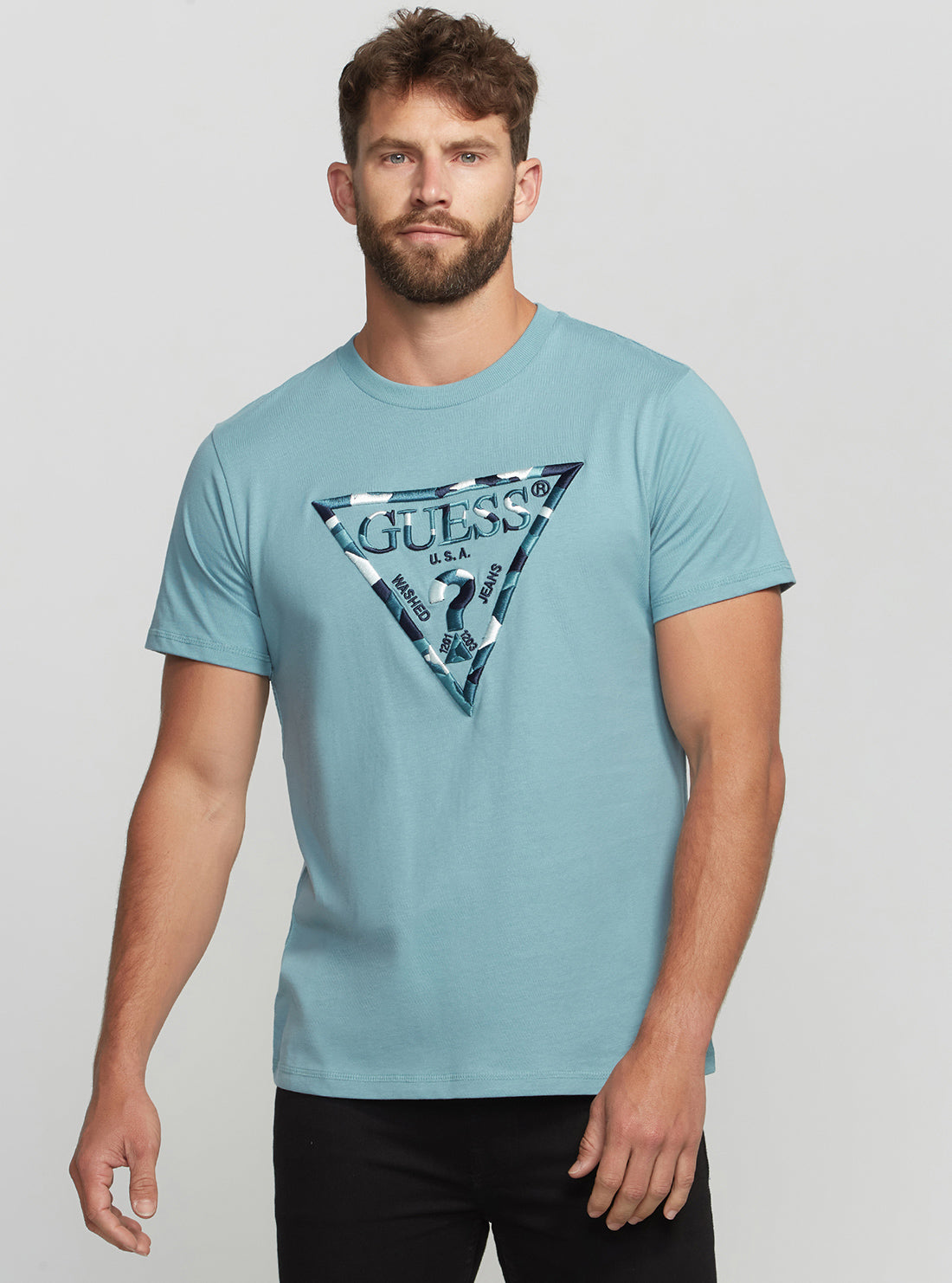 GUESS Men's Eco Blue Gad Logo T-Shirt M2BI33K8FQ4 Front View