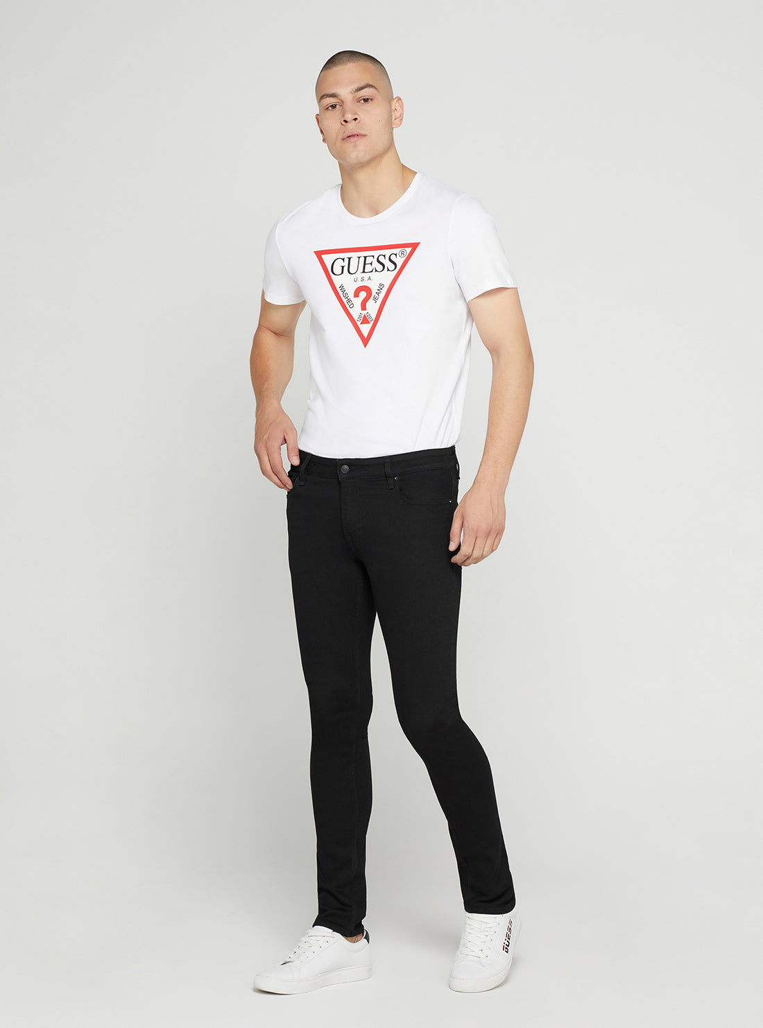 GUESS Men's Eco Low-Rise Skinny Miami Denim Jeans in Carry Black Wash M2YAN1D4Q51 Full View