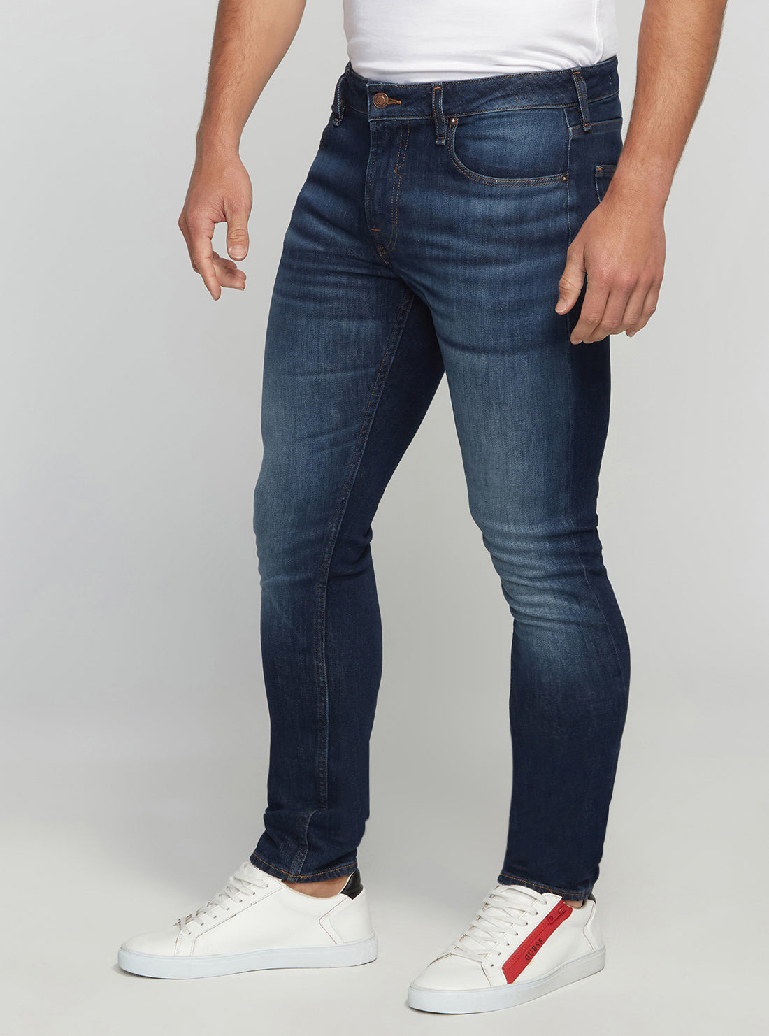 GUESS Men's Eco Low-Rise Slim Chris Denim Jeans In Carry Dark Wash M2YA27D4Q41 Side View