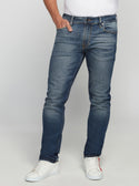GUESS Men's Eco Low-Rise Slim Tapered Denim Jeans In Stratus Blue Wash MBGAS230411 Front View