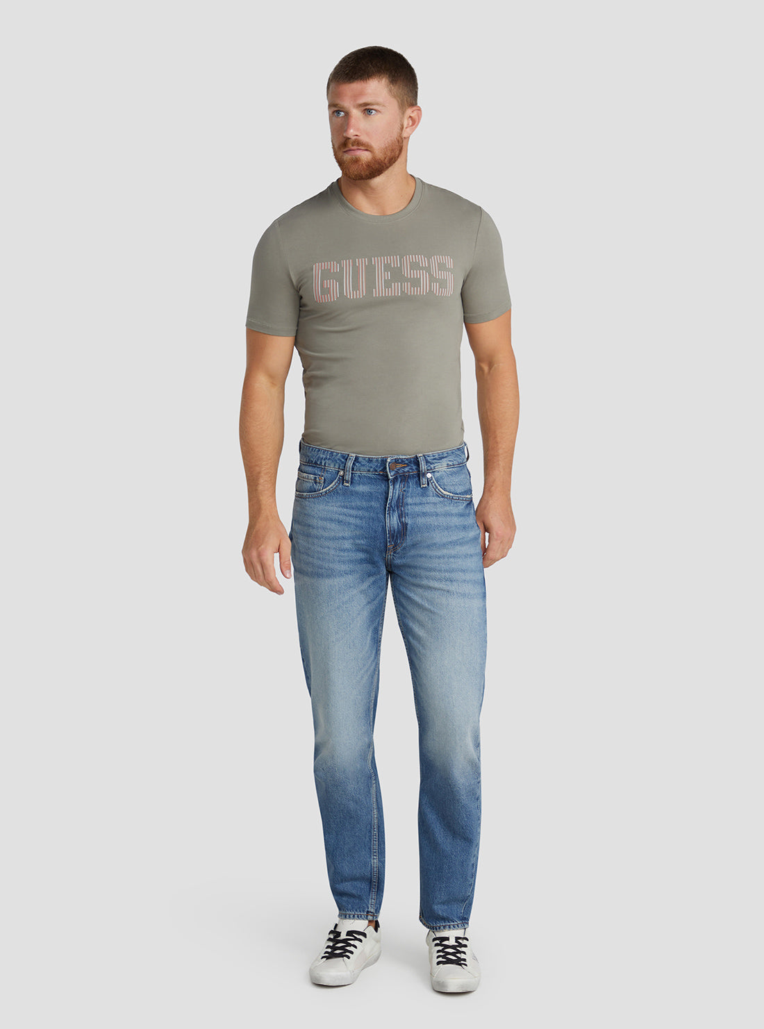 GUESS Men's Eco Mid-Rise Tapered Drake Denim Jeans In The Blazer Wash M3RA37D4T9C Full View
