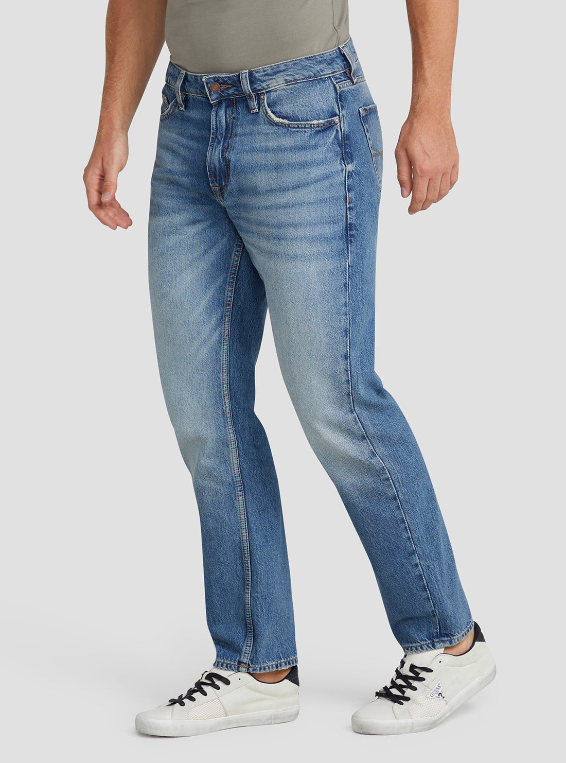 GUESS Men's Eco Mid-Rise Tapered Drake Denim Jeans In The Blazer Wash M3RA37D4T9C Side View