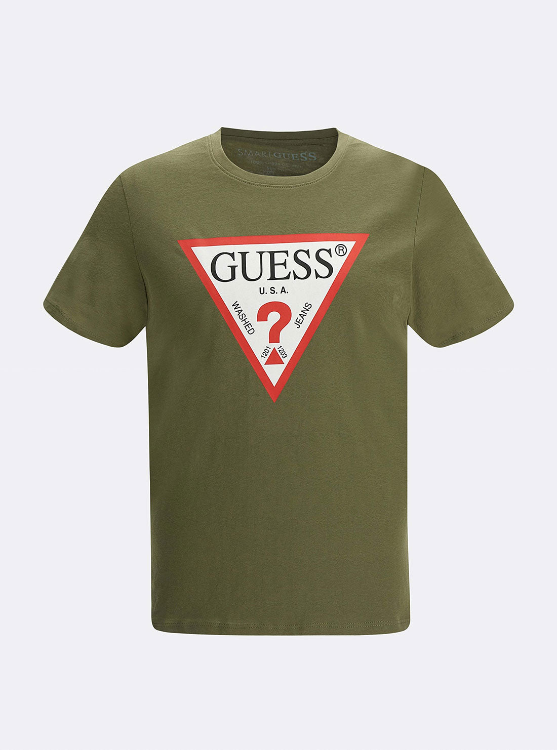 GUESS Mens Eco Desert Green Original Logo T-Shirt M1RI71I3Z11 Ghost Front View