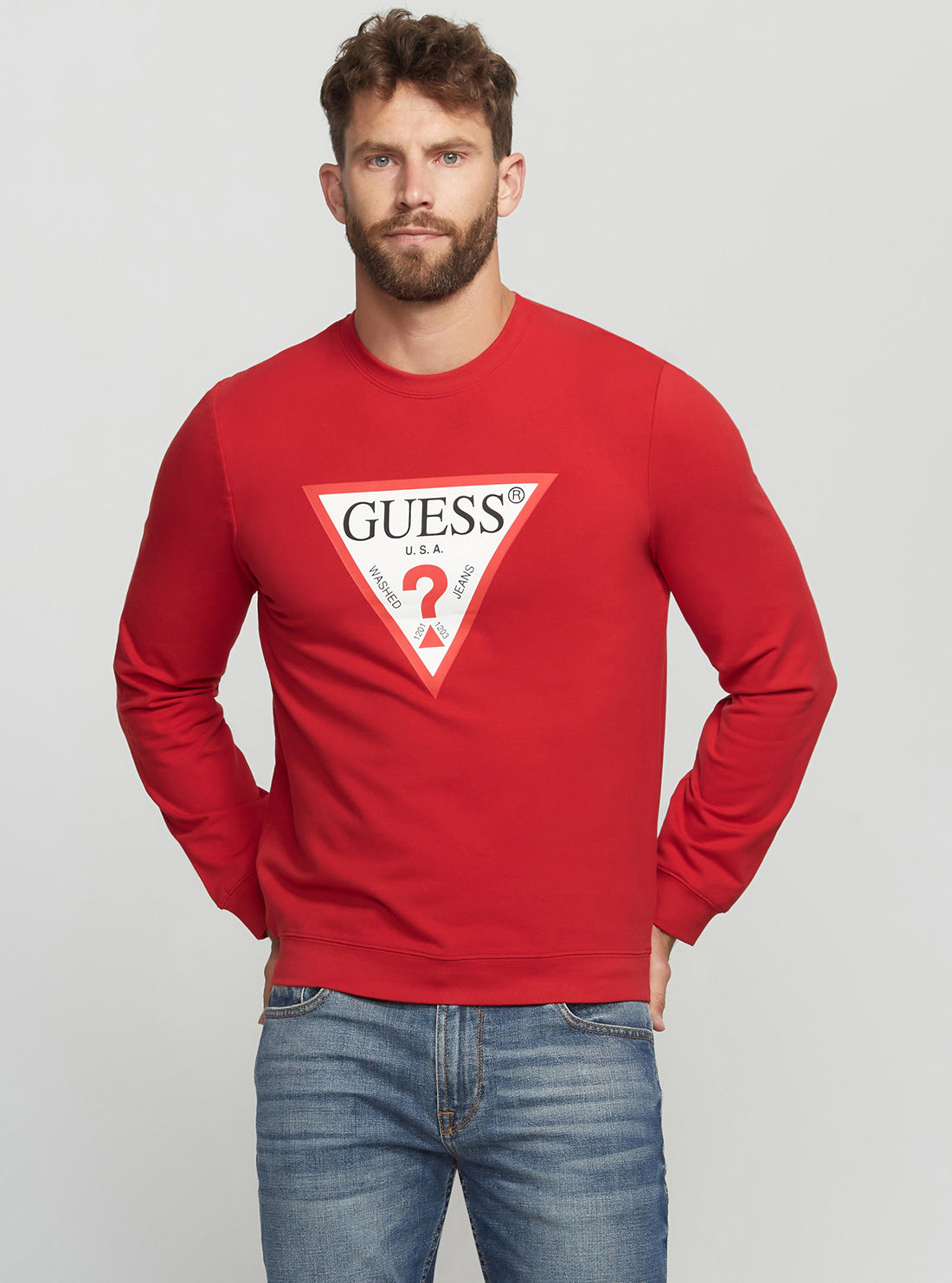 GUESS Men's Eco Red Audley Logo Jumper M2YQ37K6ZS1 Front View