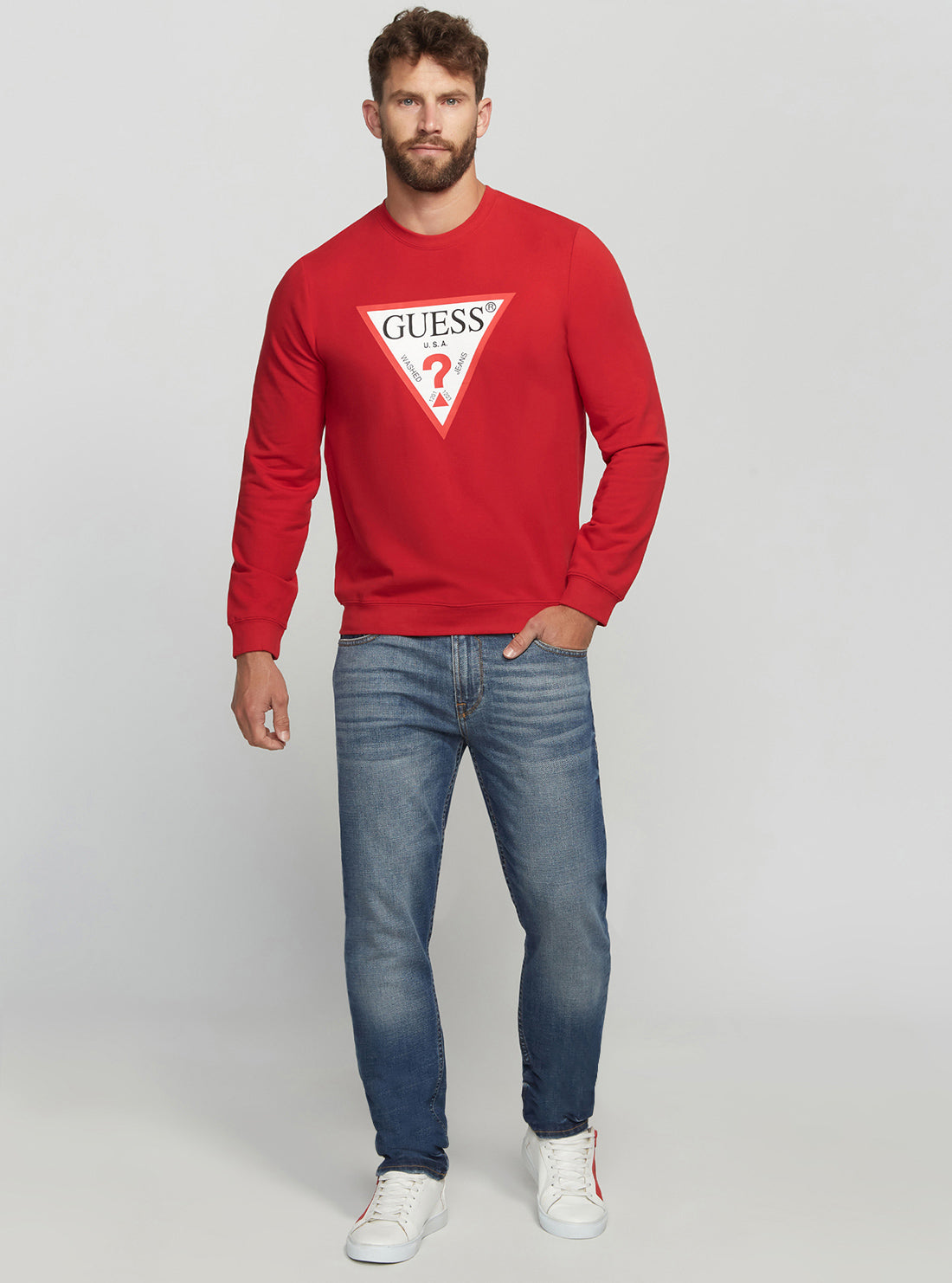 GUESS Men's Eco Red Audley Logo Jumper M2YQ37K6ZS1 Full View