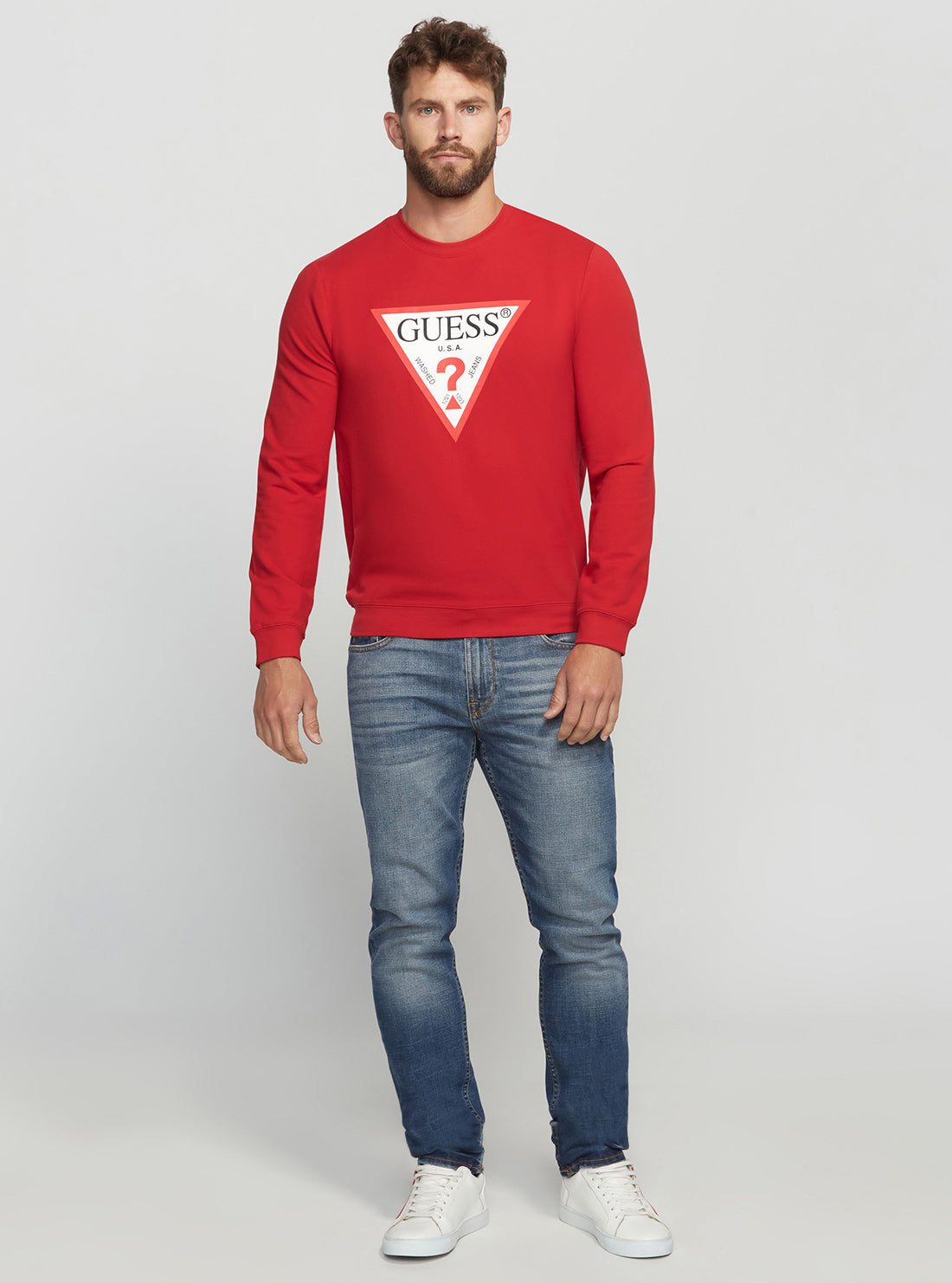 GUESS Men's Eco Red Audley Logo Jumper M2YQ37K6ZS1 Straight View