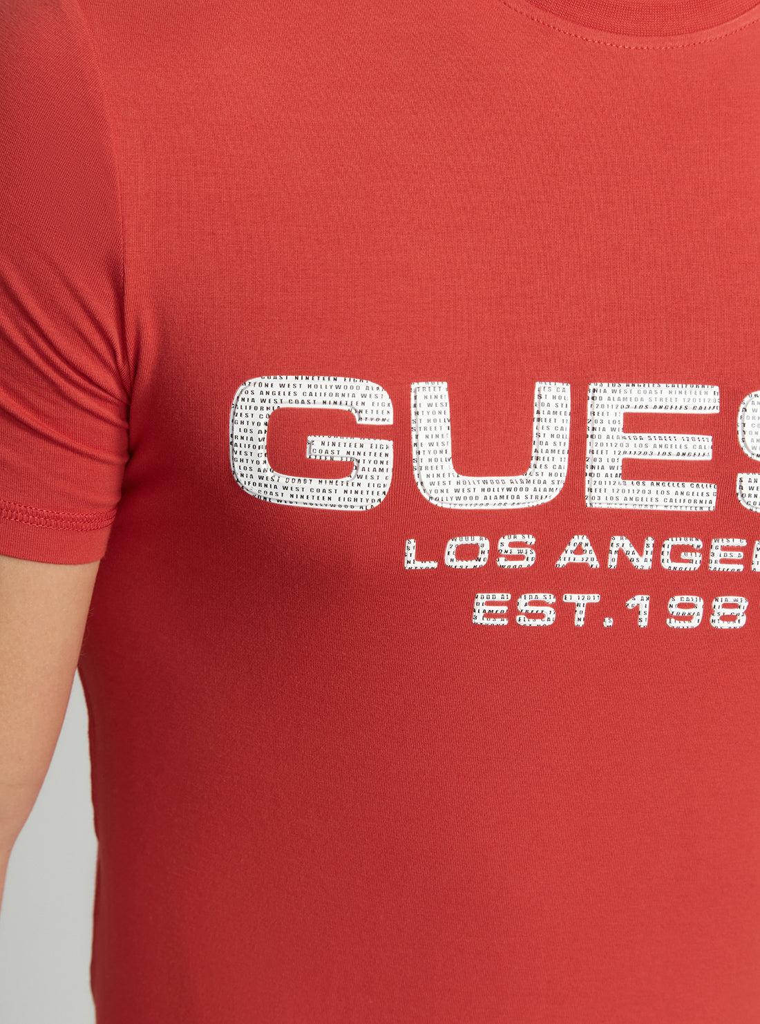 GUESS Men's Eco Red Bertil Logo T-Shirt M2BI25J1314 Detail View