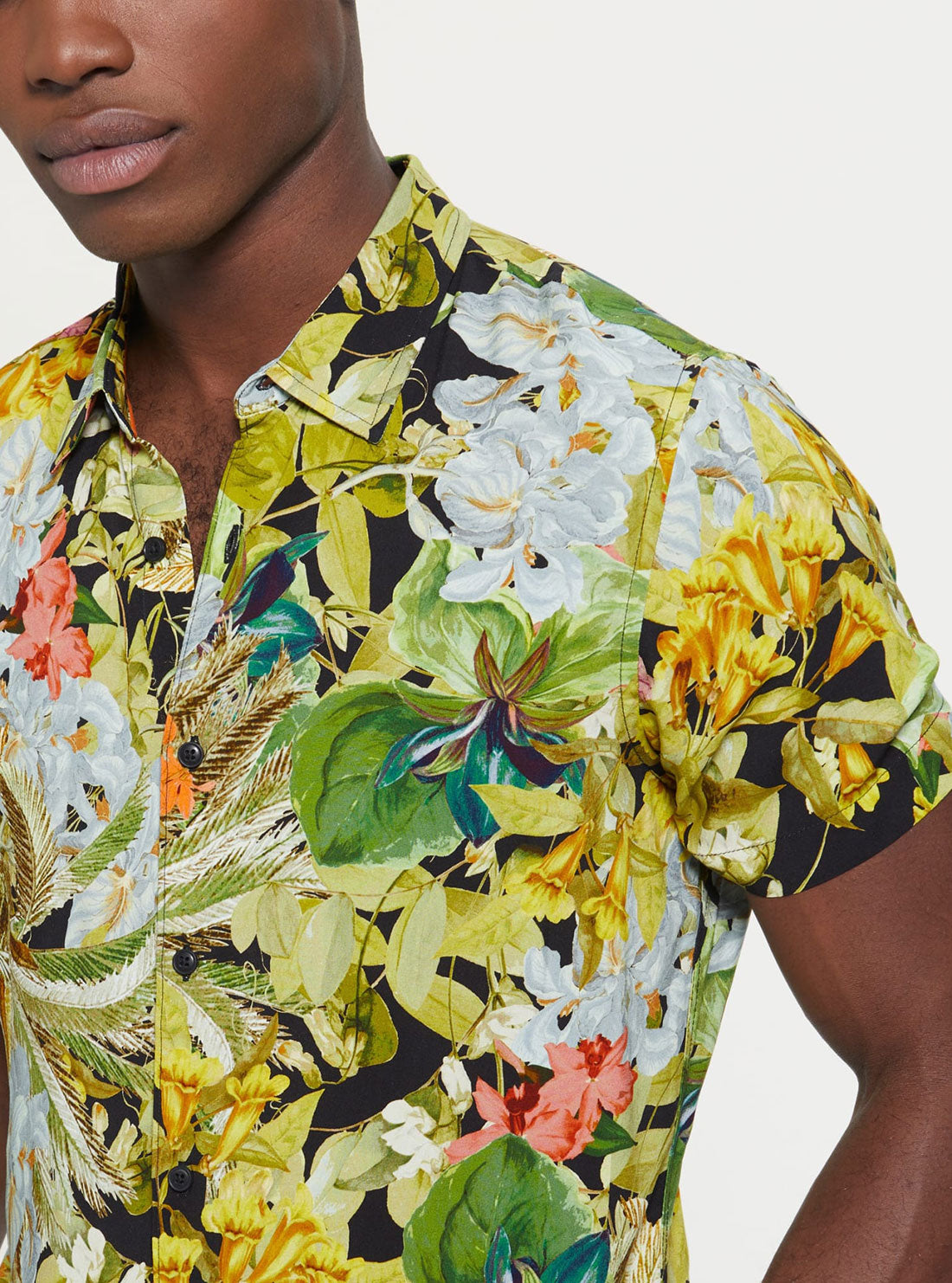 GUESS Men's Eco Storybook Floral Rayon Shirt M2BH22WD4Z2 Detail View