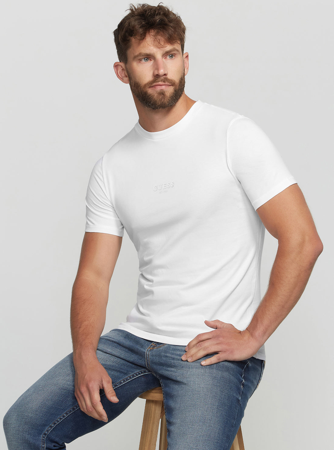 GUESS Men's Eco White Aidy T-Shirt M2YI72I3Z11 Seated View