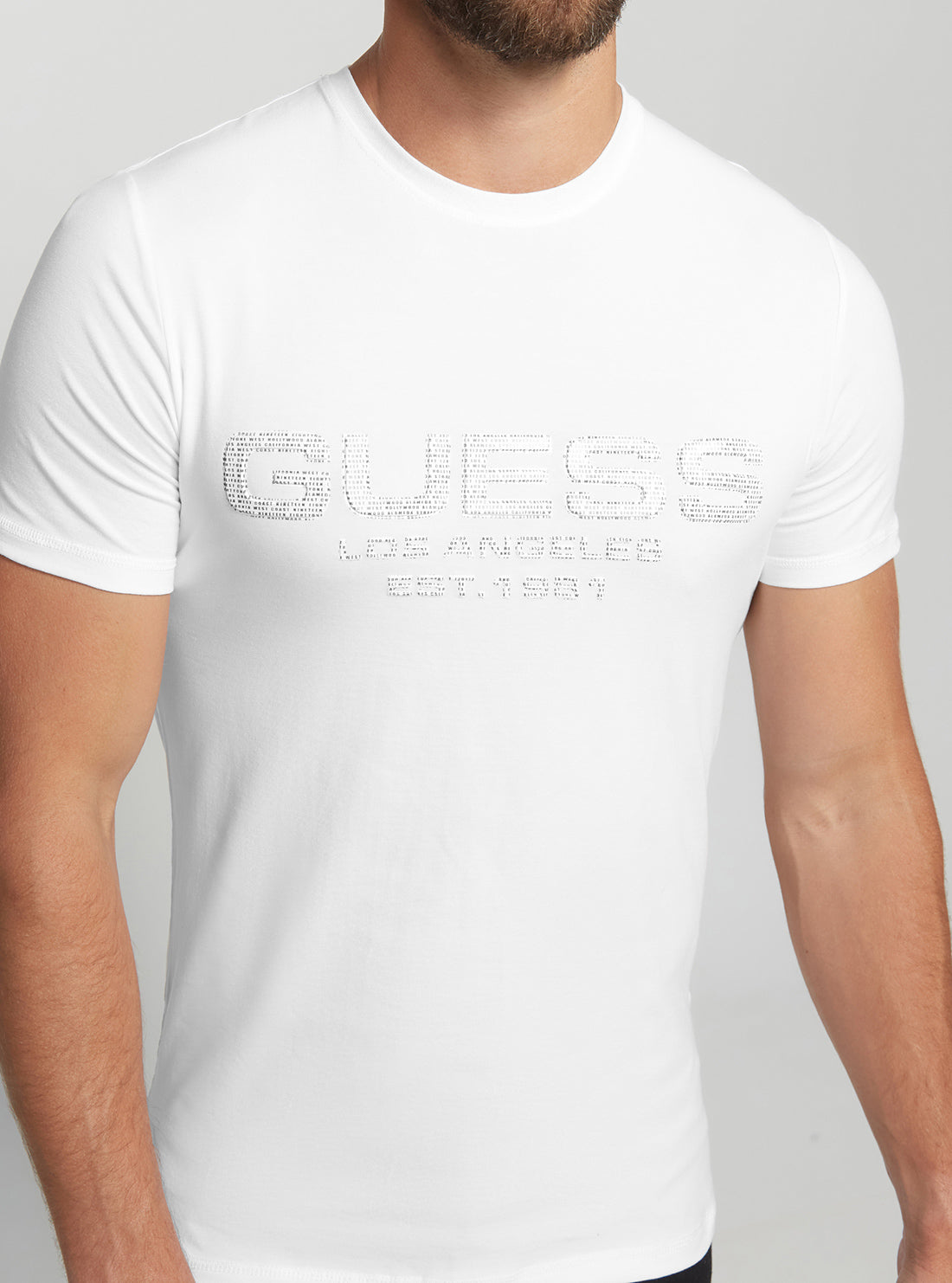 GUESS Men's Eco White Bertil Logo T-Shirt M2BI25J1314 Detail View