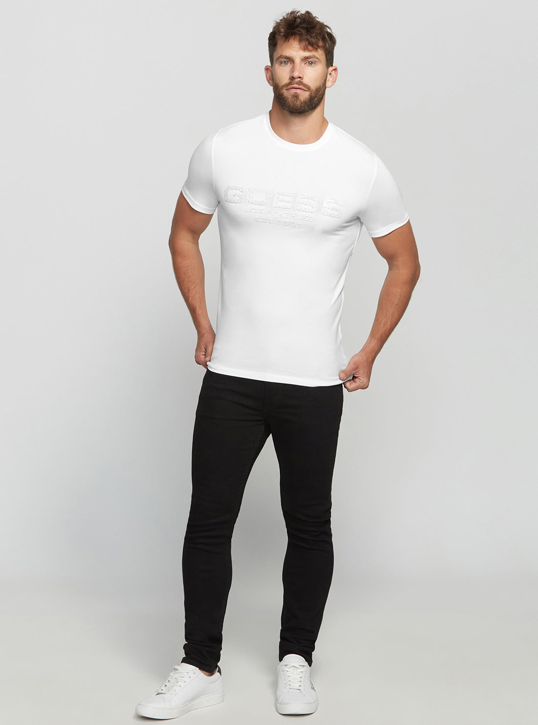 GUESS Men's Eco White Bertil Logo T-Shirt M2BI25J1314 Full View