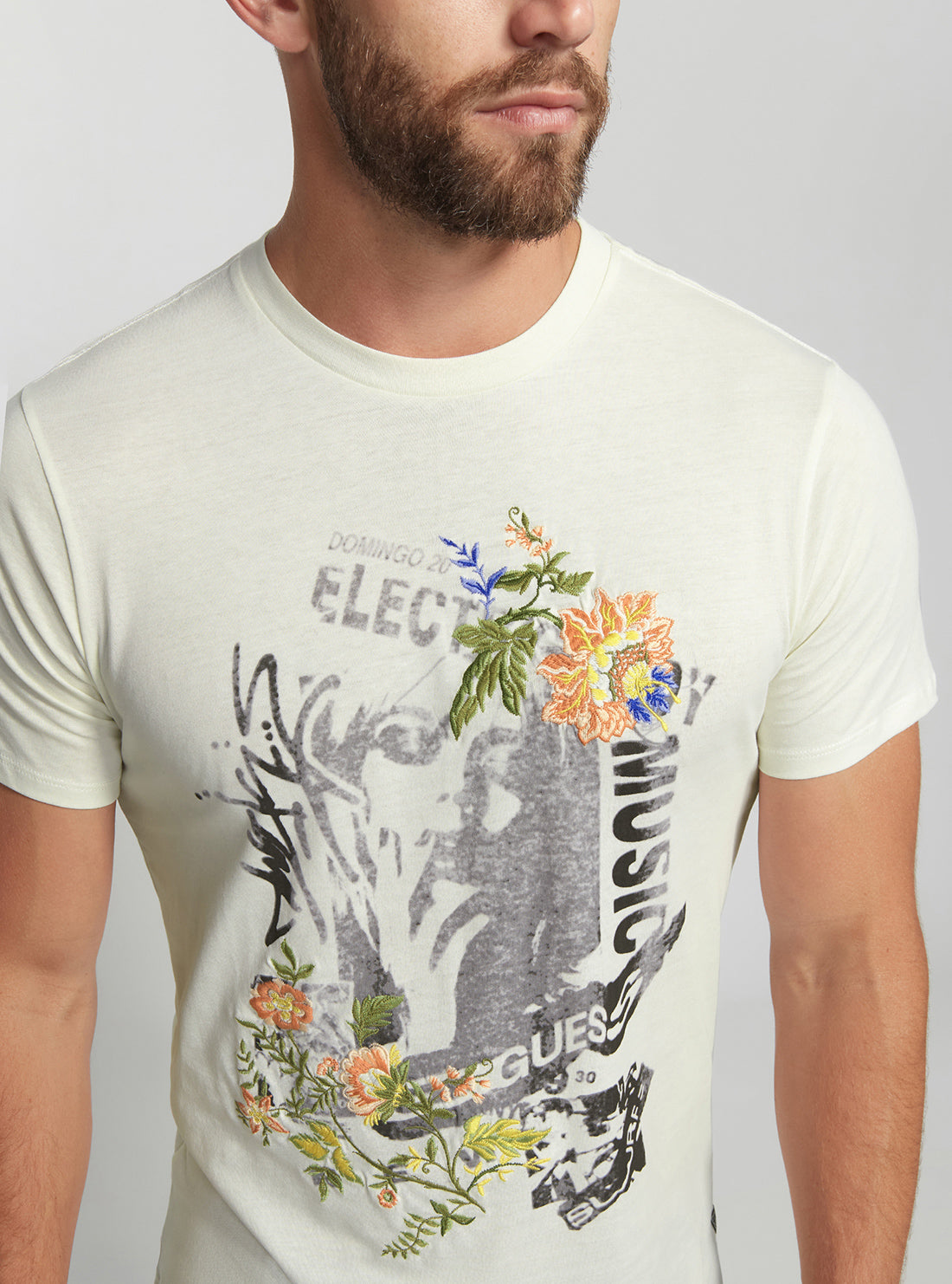 GUESS Men's Eco White Electric Music T-Shirt M2BI77K9RM3 Detail View