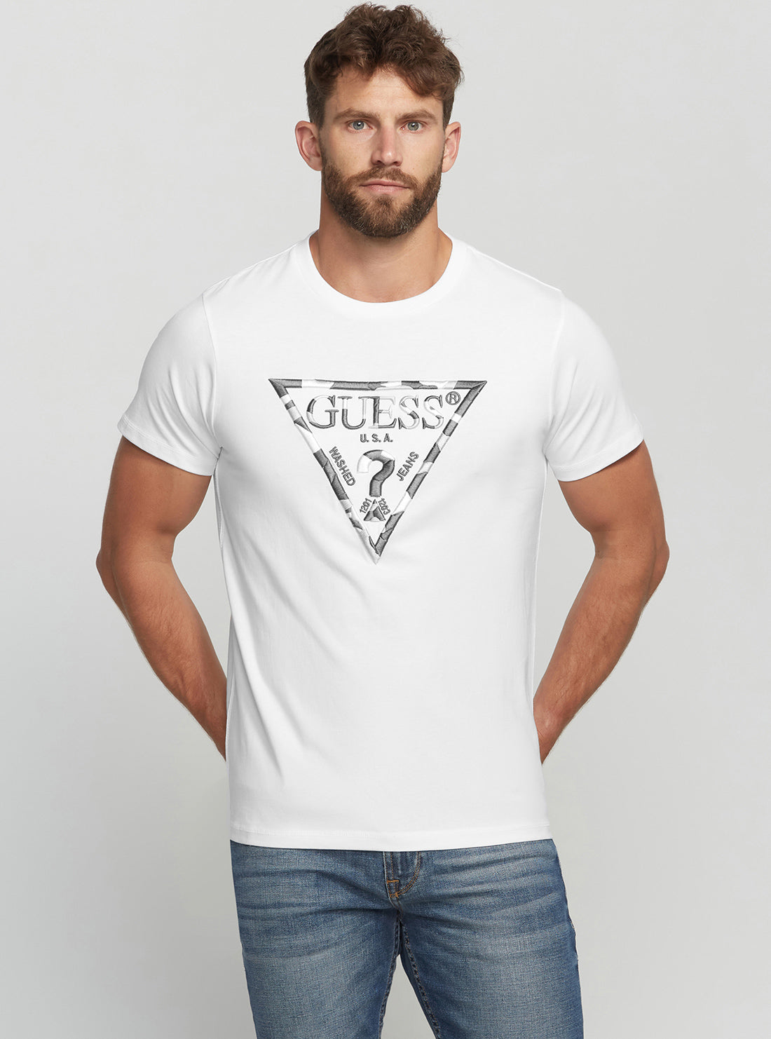 GUESS Men's Eco White Gad Logo T-Shirt M2BI33K8FQ4 Front View