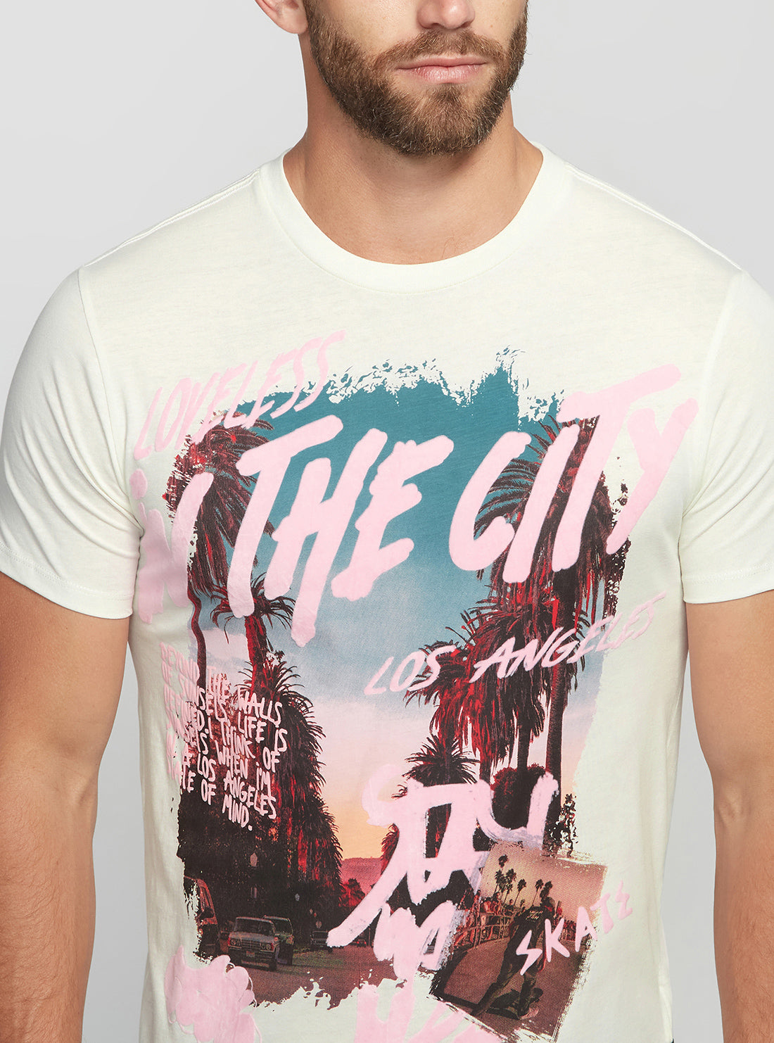 GUESS Men's Eco White In The City T-Shirt M2BI84K9RM3 Detail View