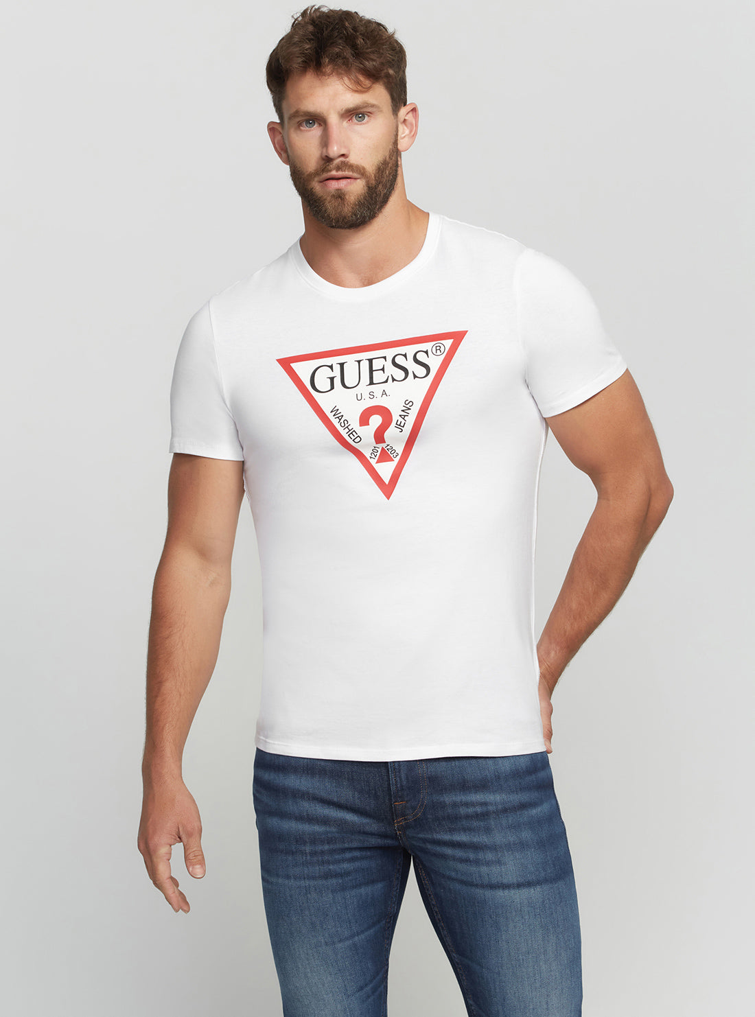 GUESS Men's Eco White Original Logo T-Shirt M2YI71I3Z11 Front View