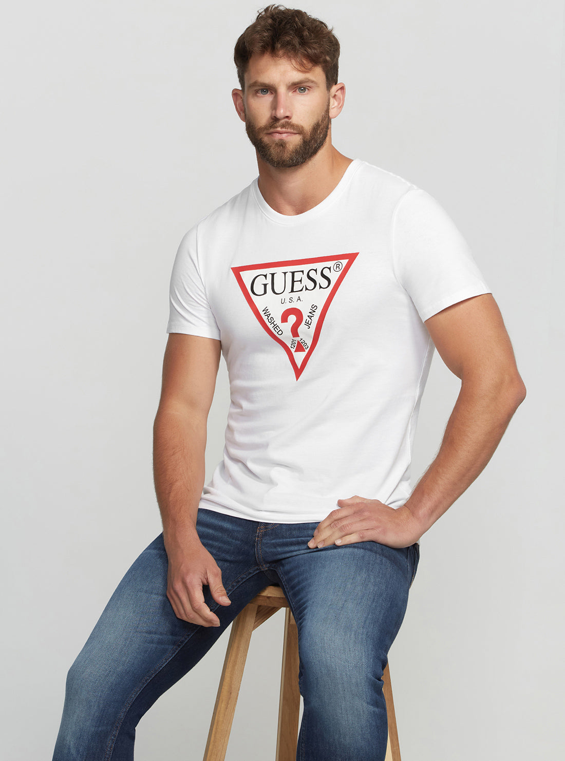 GUESS Men's Eco White Original Logo T-Shirt M2YI71I3Z11 Seated View