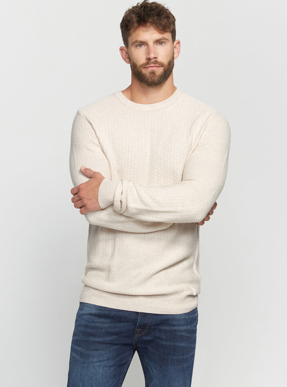GUESS Men's Eco White Paco Wool Jumper M2BR12Z3151 Front View