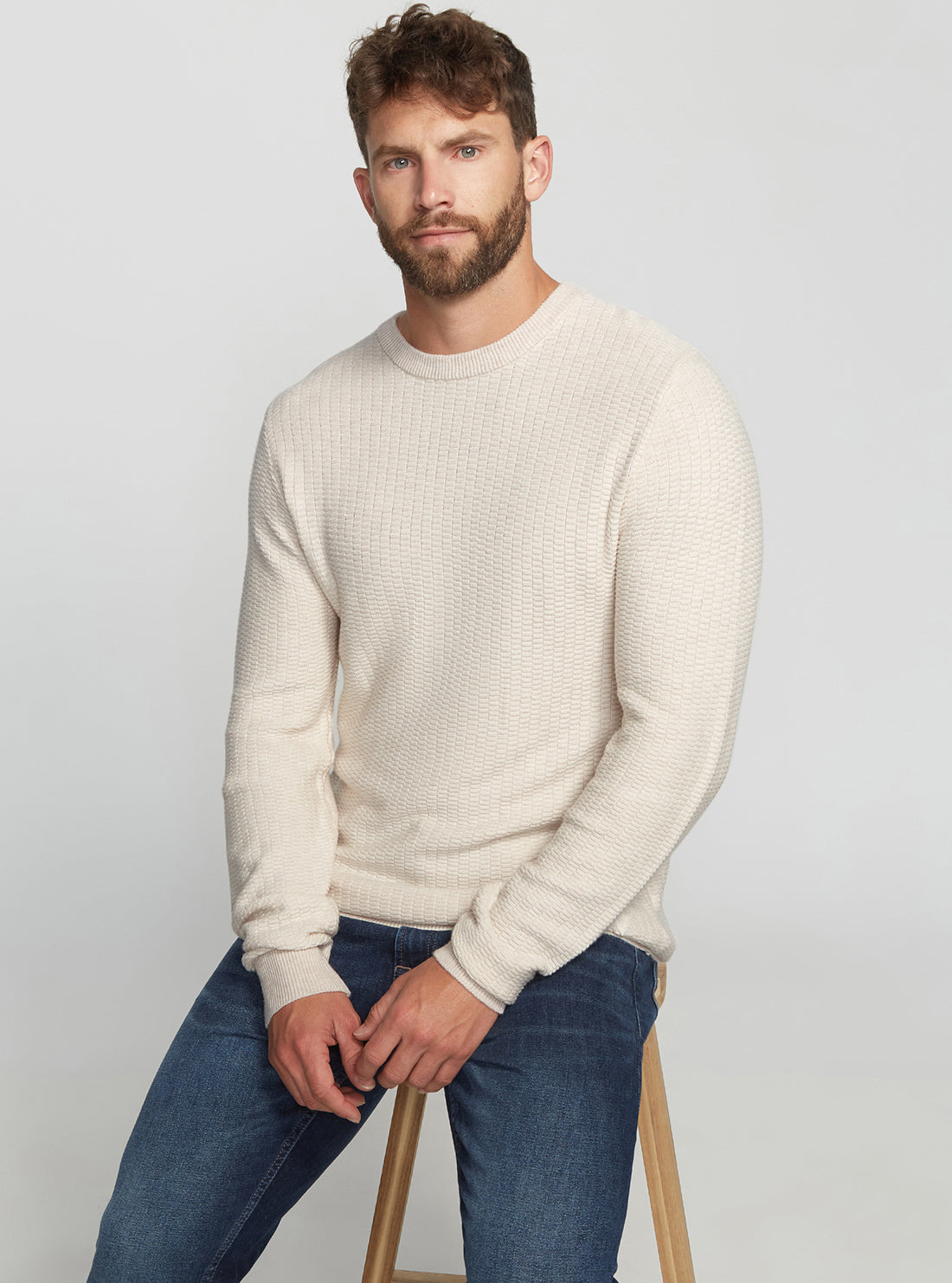 GUESS Men's Eco White Paco Wool Jumper M2BR12Z3151 Seated View