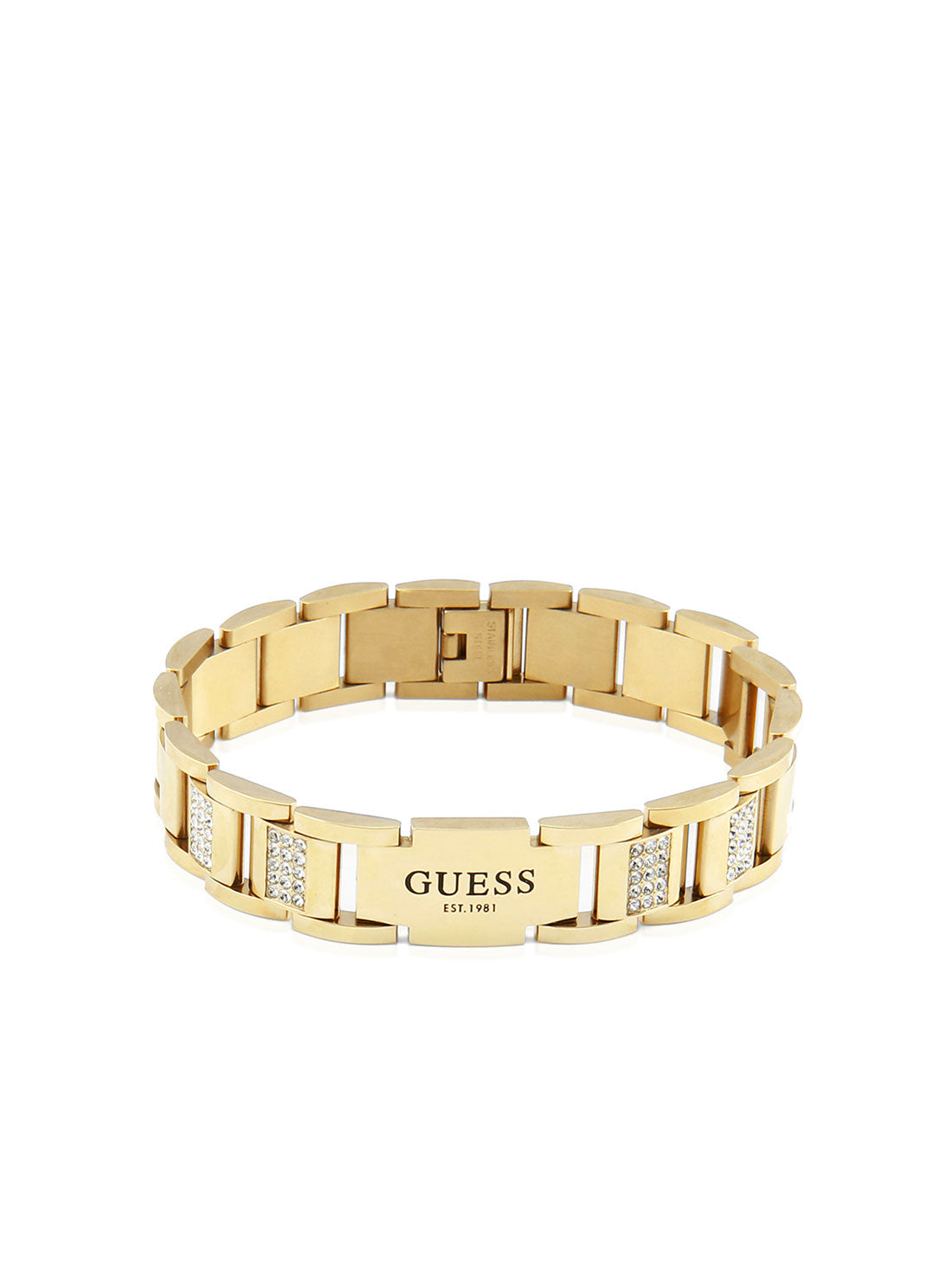 GUESS Men's Gold Logo Chain Bracelet JUMB01341JWYGTU Front View