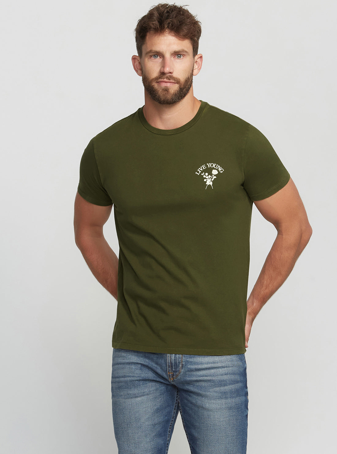 GUESS Men's Green Multi Live Young T-Shirt M2BI74KBDL0 Front View