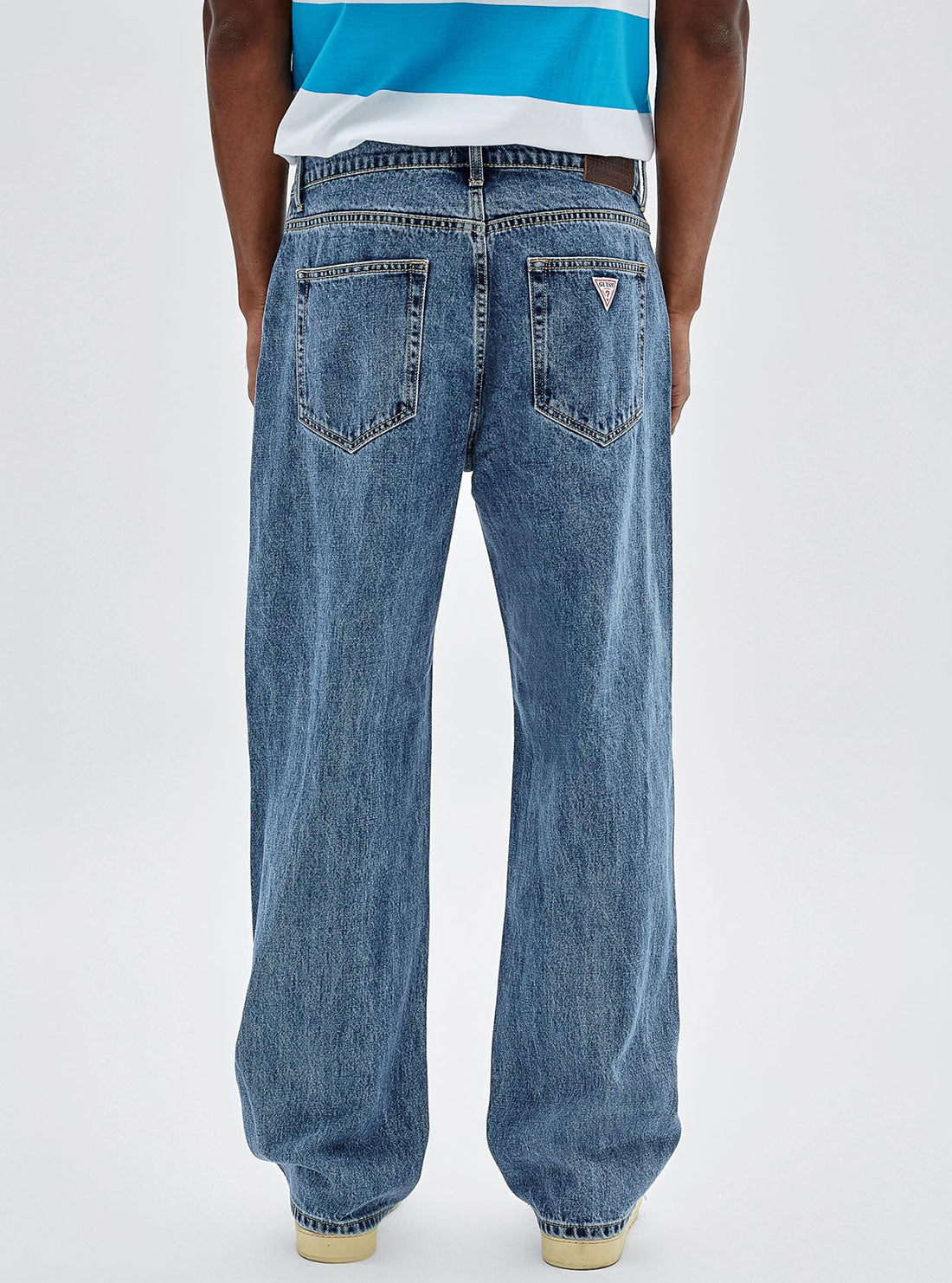 GUESS Men's Guess Originals Mid Rise Straight Leg Bowie Denim Jeans In Medium Wash M2YG39D4DP0 Back View