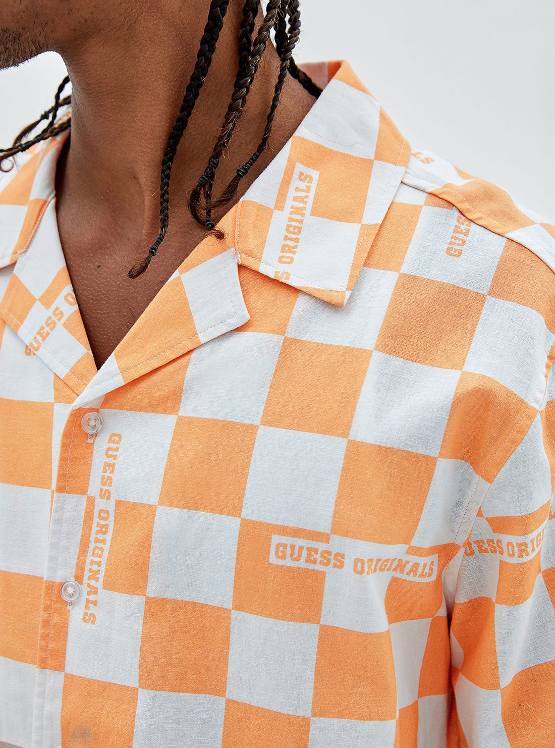 GUESS Men's Guess Originals Orange Checker Shirt M2YH00WEOZ0 Detail View