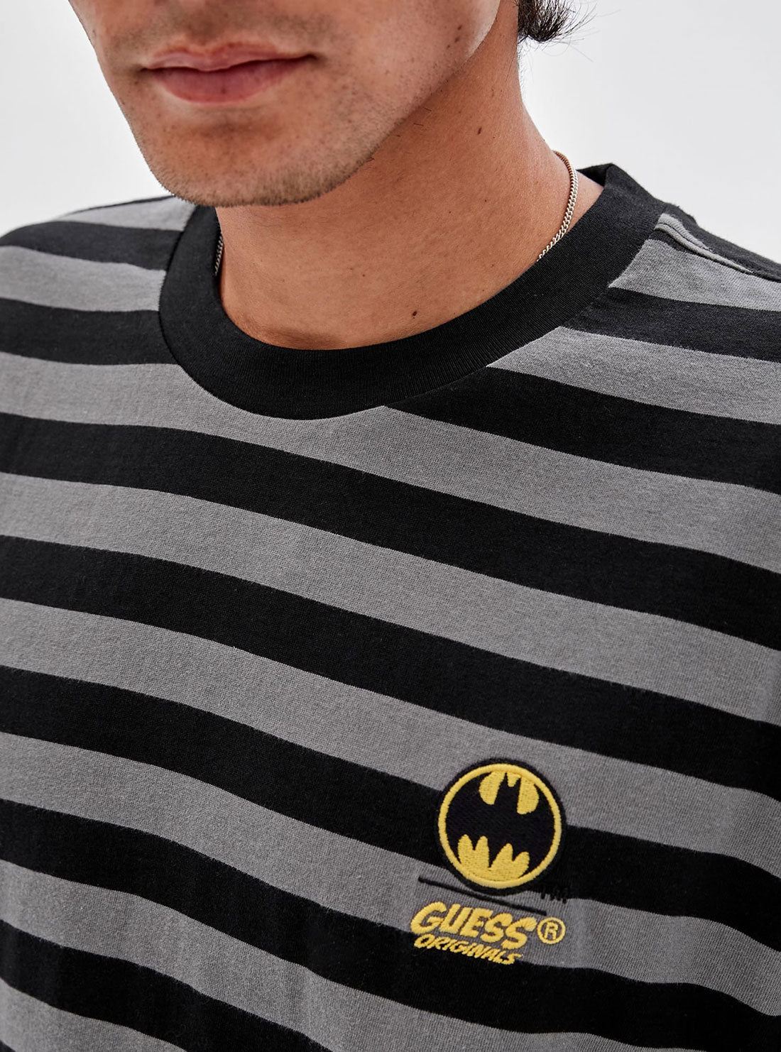 GUESS Men's Guess Originals x Batman Black Stripe T-Shirt M2BI13K9XF3 Detail View