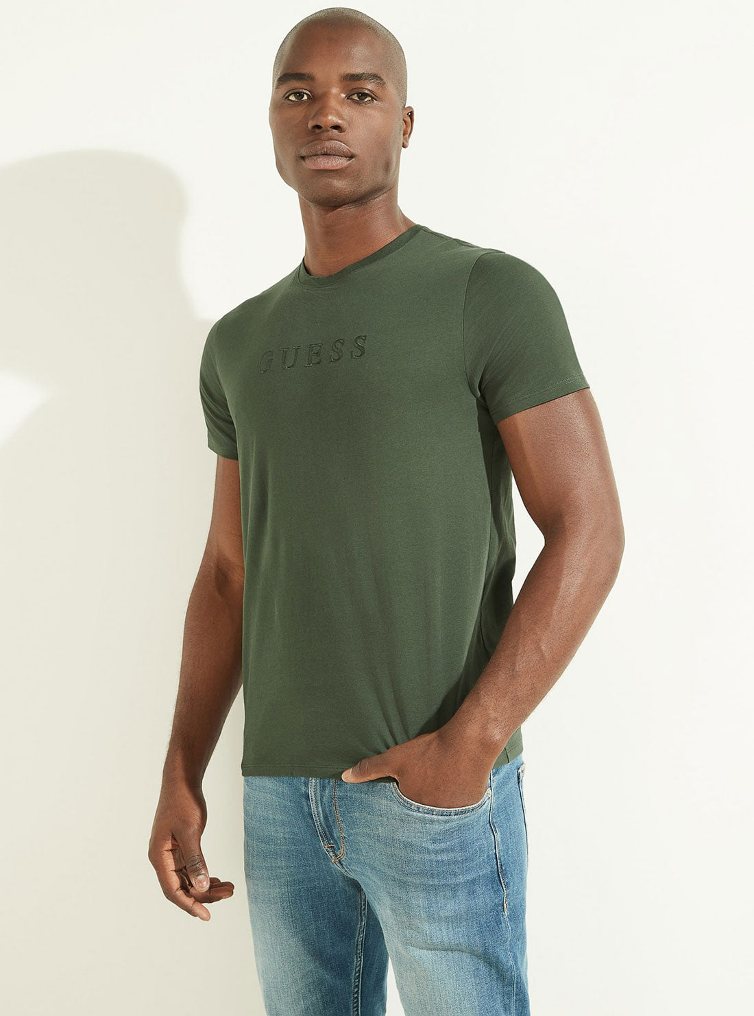 GUESS Men's Jungle Green Pima Logo T-Shirt M2BP47K7HD0 Front View