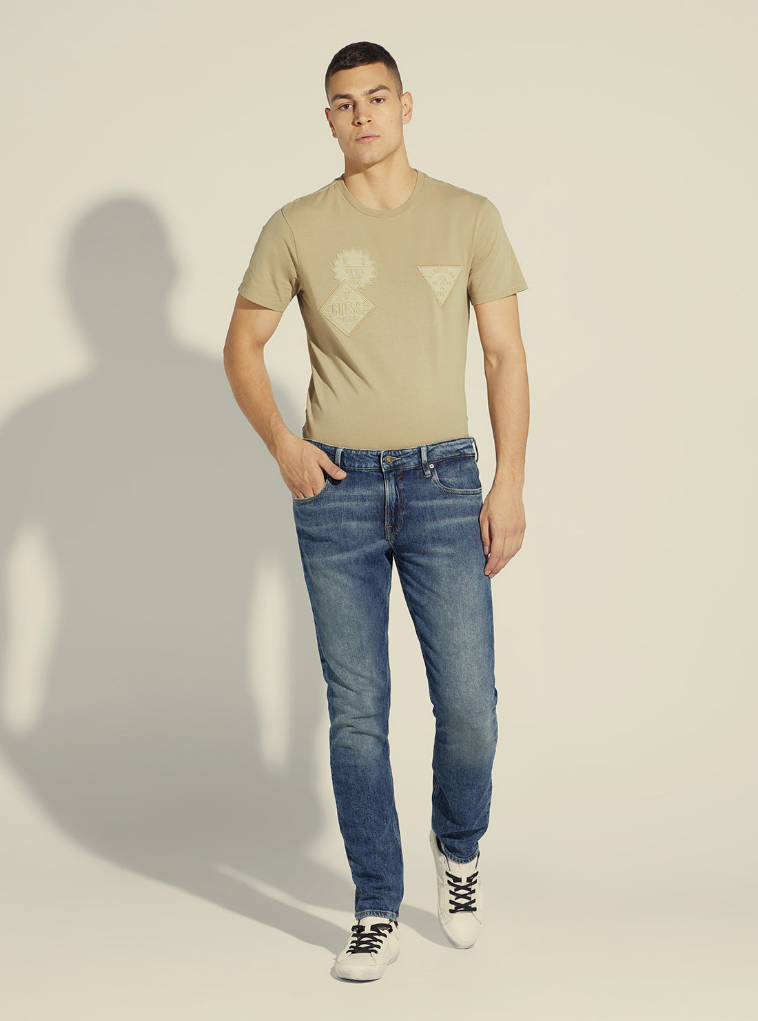 Mid-Rise Slim Tapered Denim Jeans In Hitch Wash