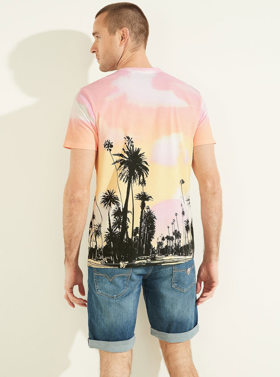 GUESS Men's Orange Resort Palm Tree T-Shirt M2YI05K9RM1 Back View
