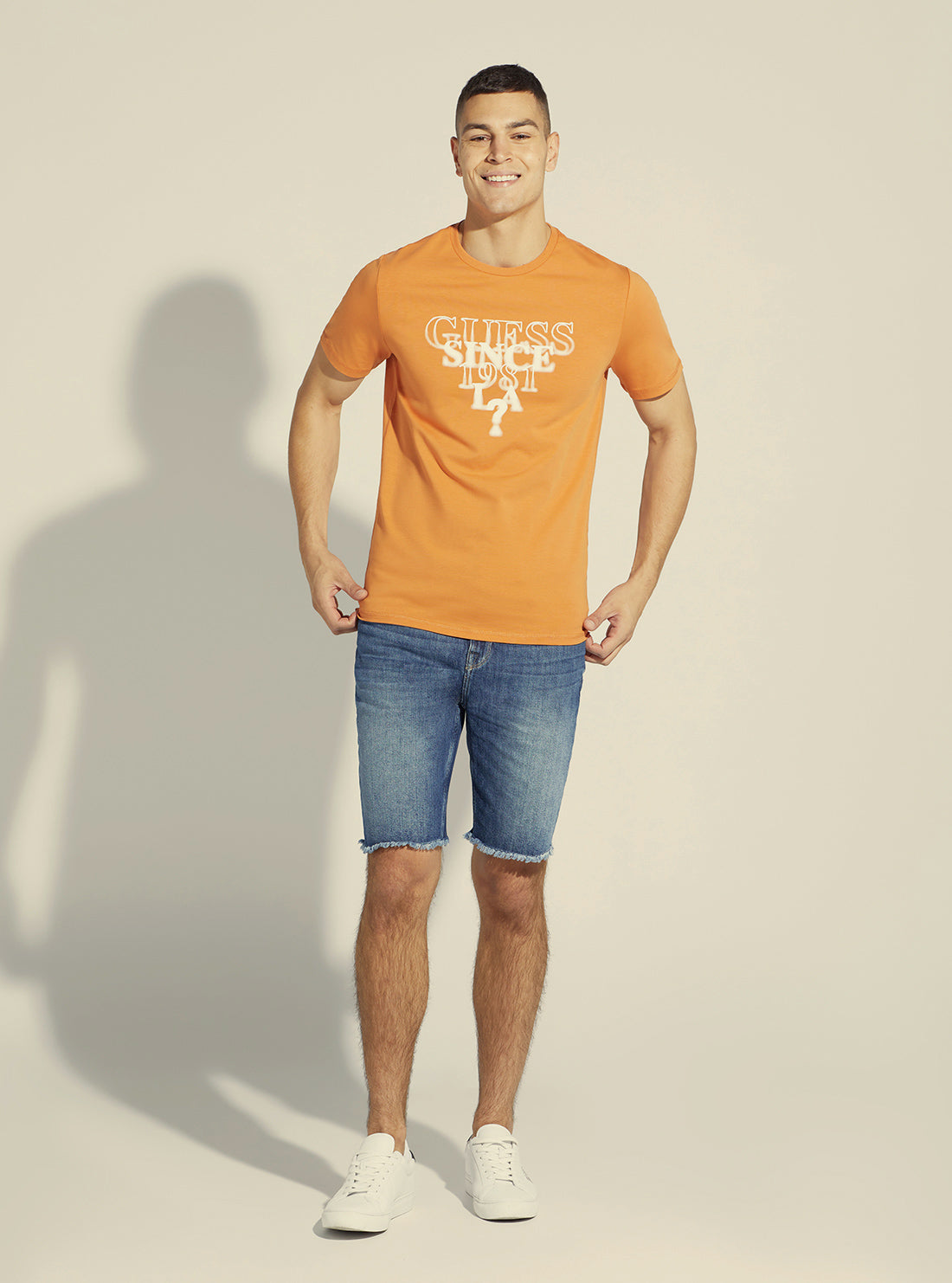 GUESS Men's Saffron Peach Blurry Logo T-Shirt M2YI44J1311 Full View