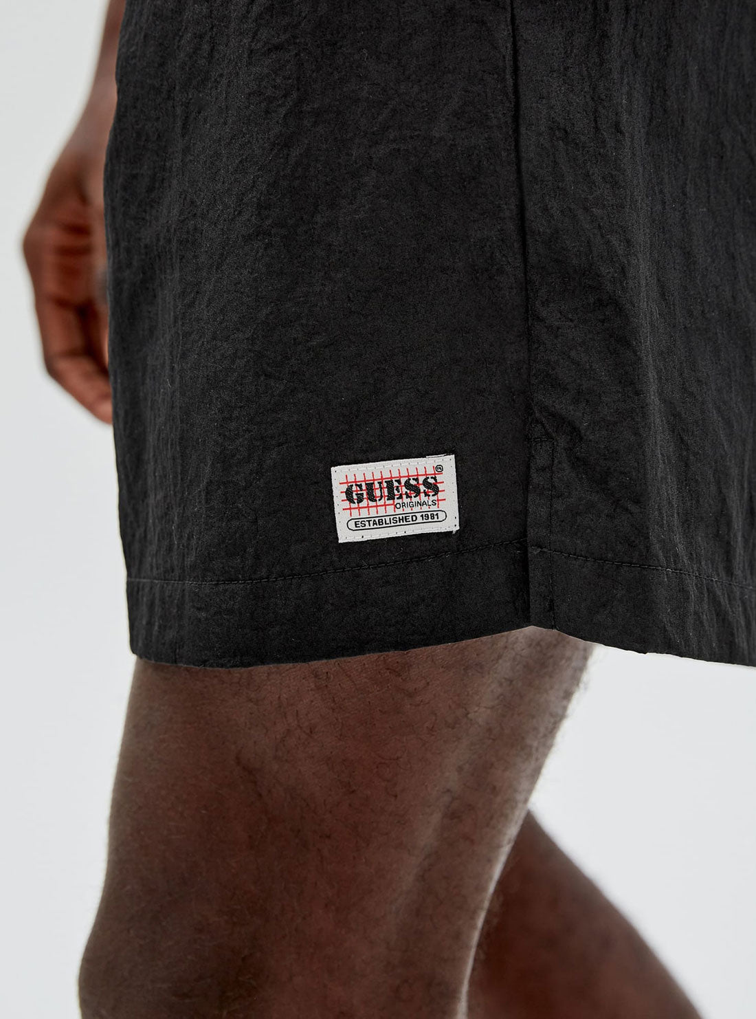 GUESS Mens GUESS Originals Black Nylon Patch Shorts M2GQ03WC481 Detail View