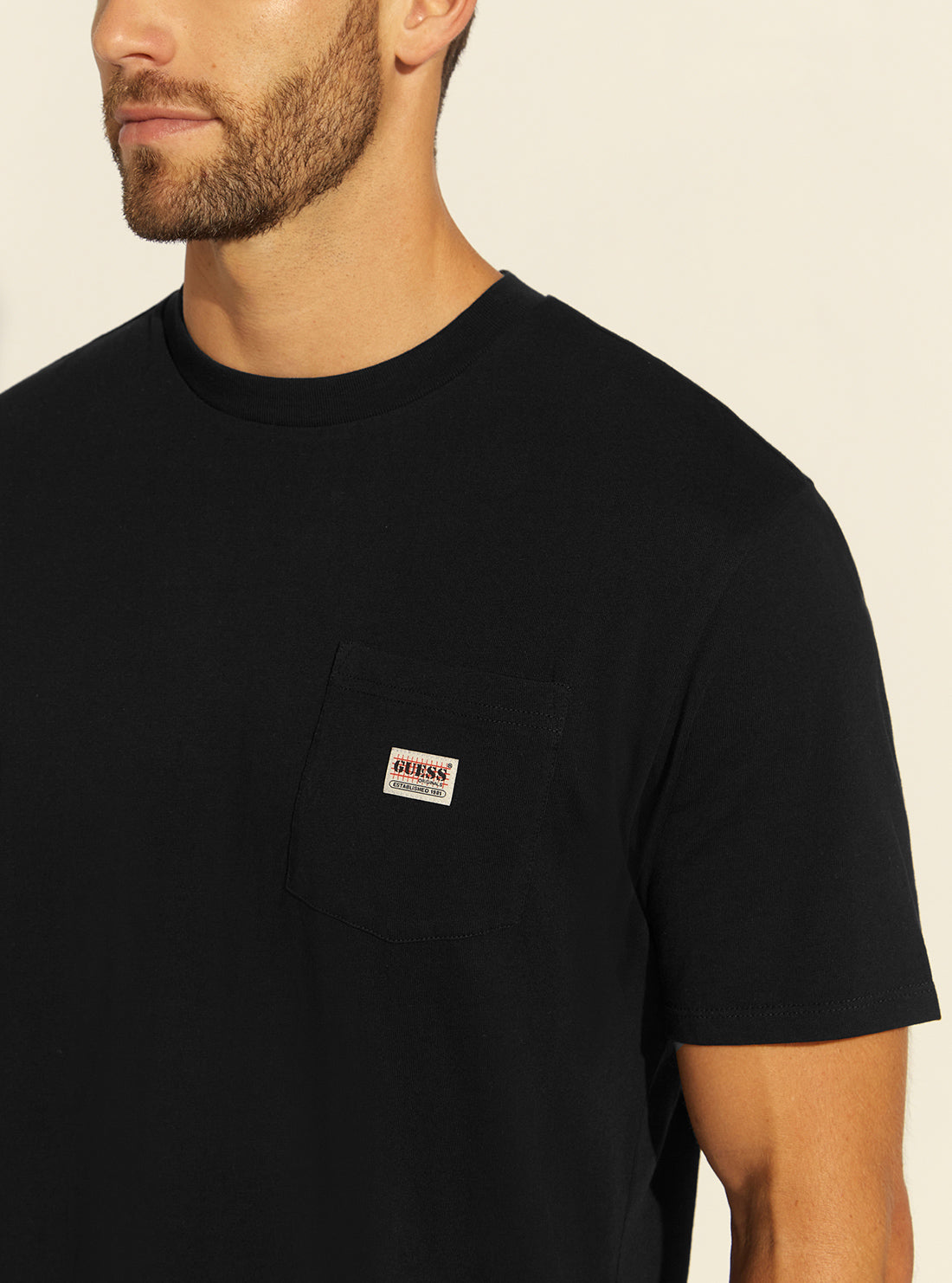 GUESS Mens Guess Originals Black Pocket Label T-Shirt M1BI43K9XF1 Model Detail View