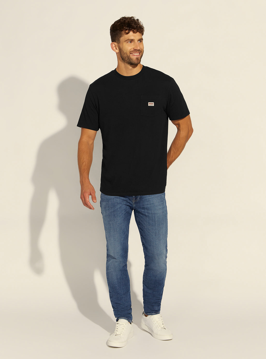 GUESS Mens Guess Originals Black Pocket Label T-Shirt M1BI43K9XF1 Model Full View
