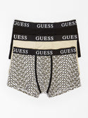 GUESS Mens Eco Black Beige Multi Logo Boxer Trunk 3-Pack Set U2RG05K6YW1 Package View