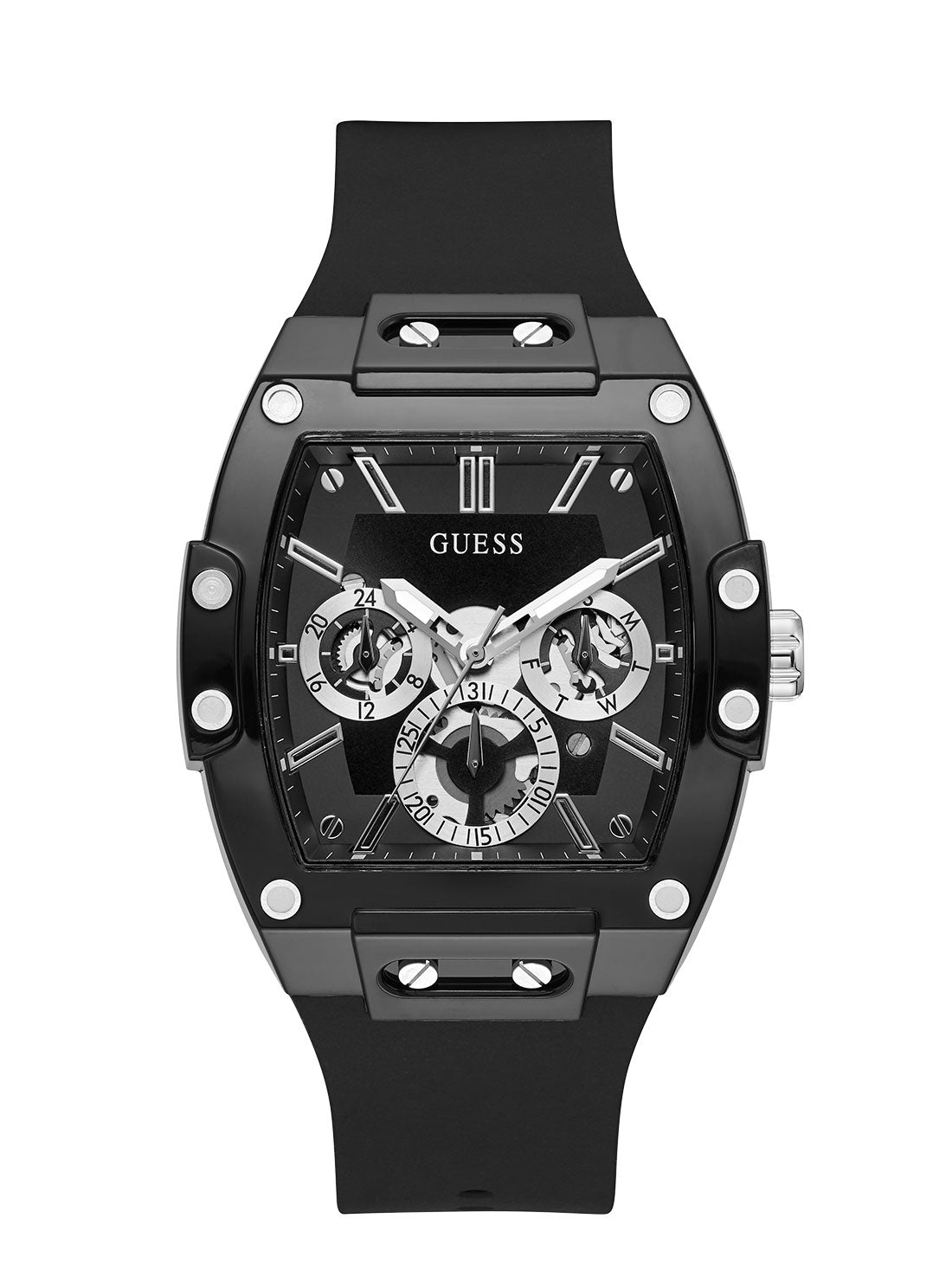 GUESS Mens Black Phoenix Silicone Watch GW0203G3 Front View