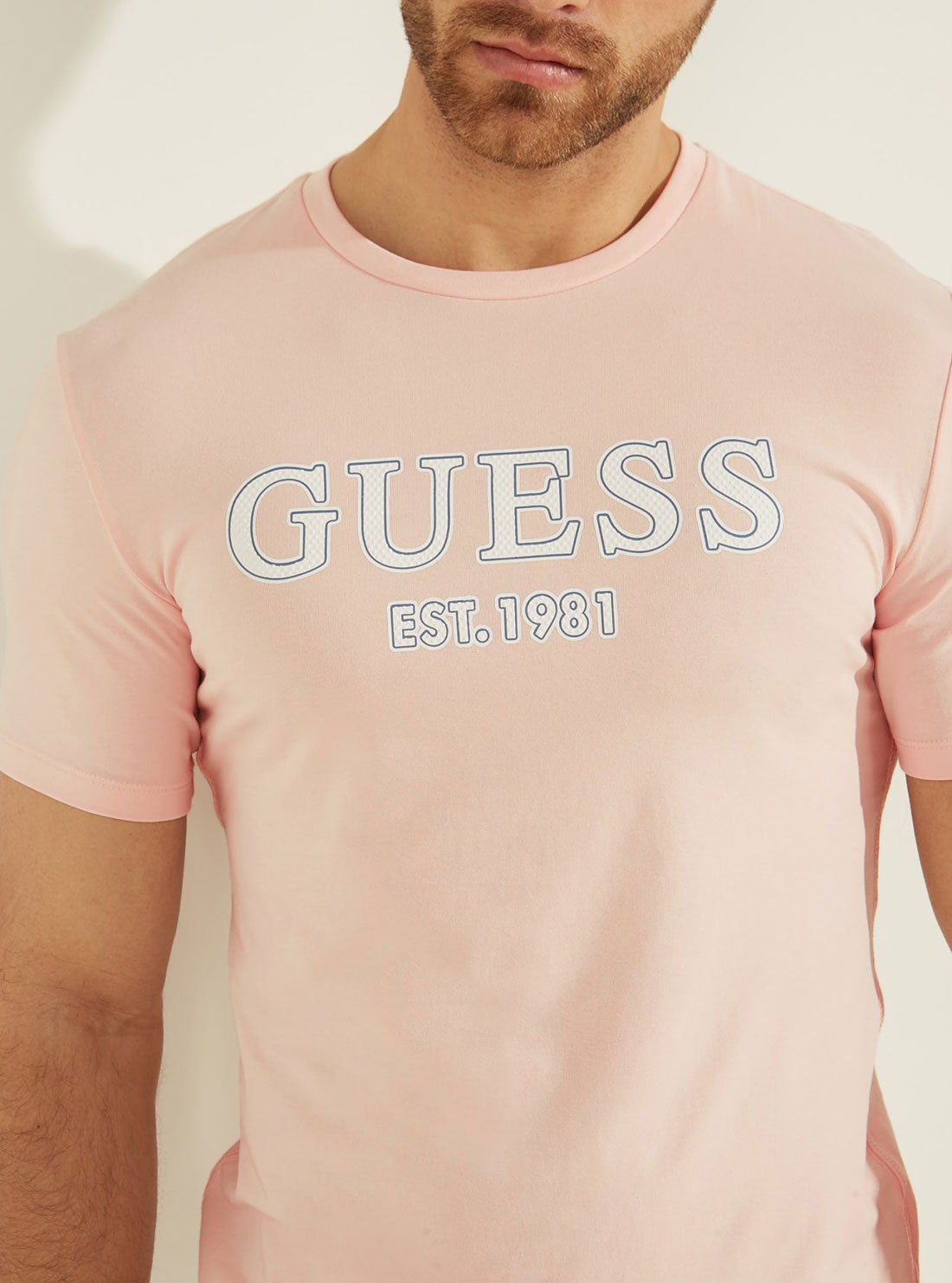 GUESS Mens Eco Blush Pink Point Logo T-Shirt M2GI21J1311 Detail View