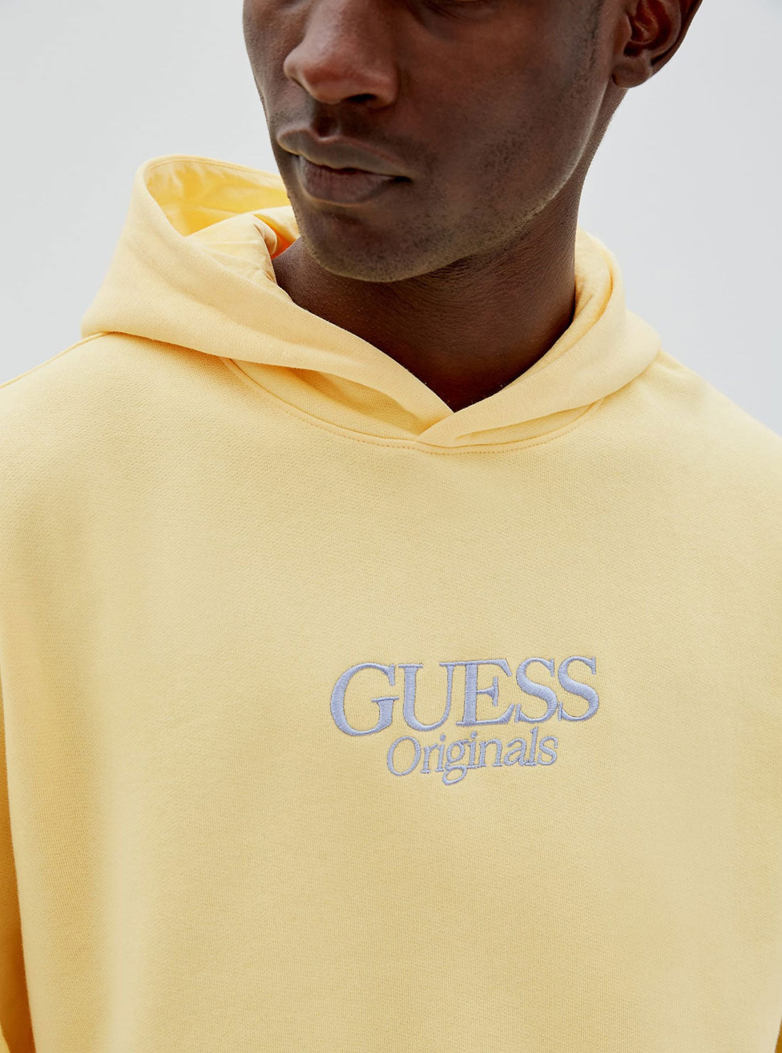 GUESS Mens Butter Yellow Guess Originals Jordan Logo Hoodie M2GQ06K9YH6 Detail View