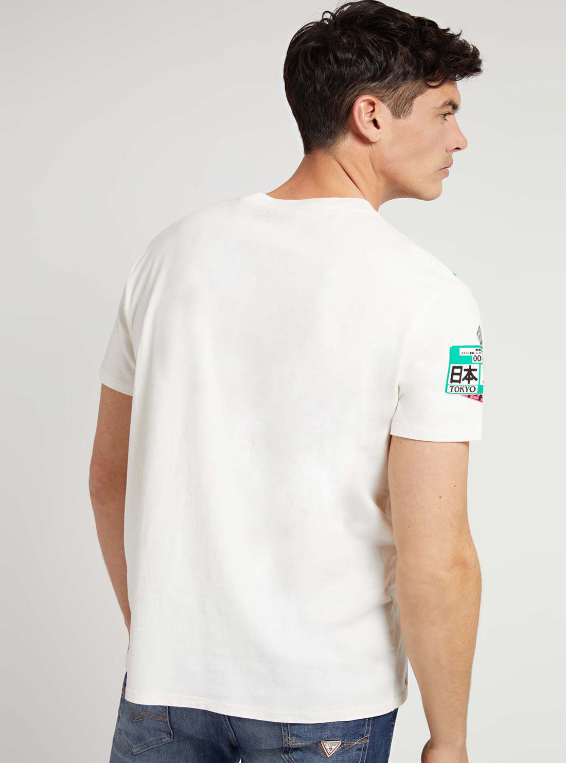 GUESS Mens White Multi Vintage Label T-Shirt MBRI25KA262 Back View