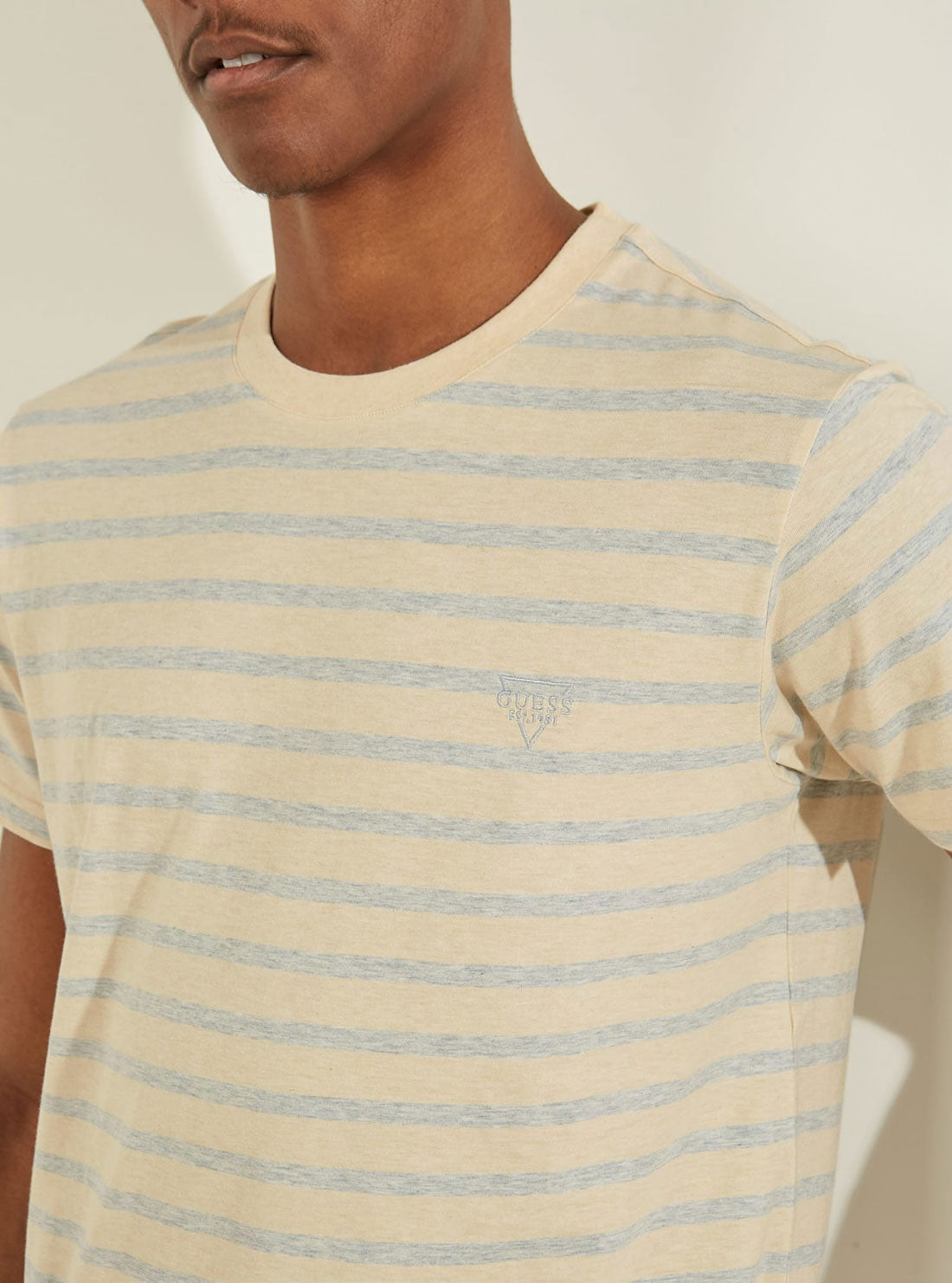GUESS Mens Eco Blue Pin Stripe Nylon T-shirt M2GI64KB4X1 Detail View