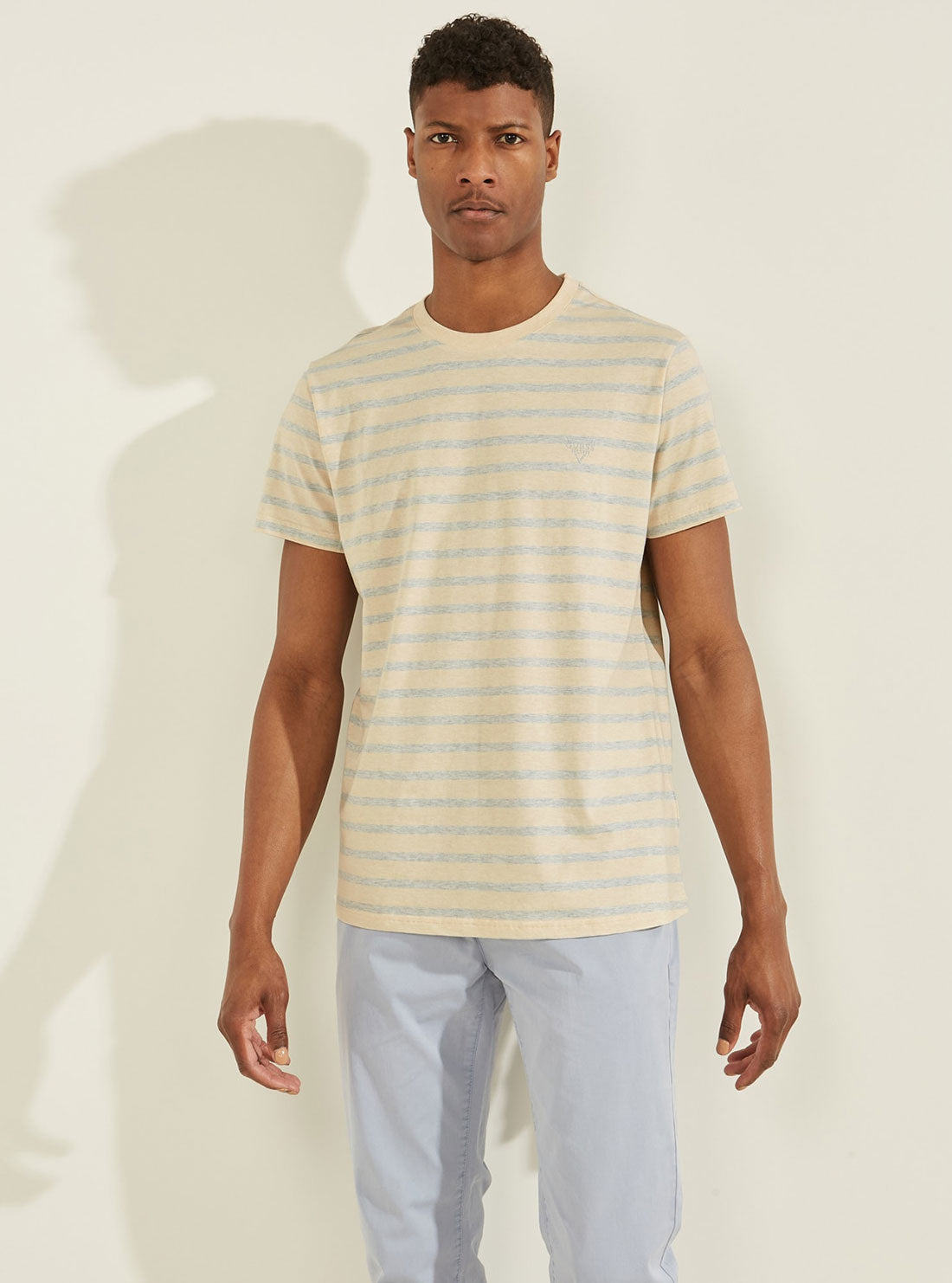 GUESS Mens Eco Blue Pin Stripe Nylon T-shirt M2GI64KB4X1 Front View