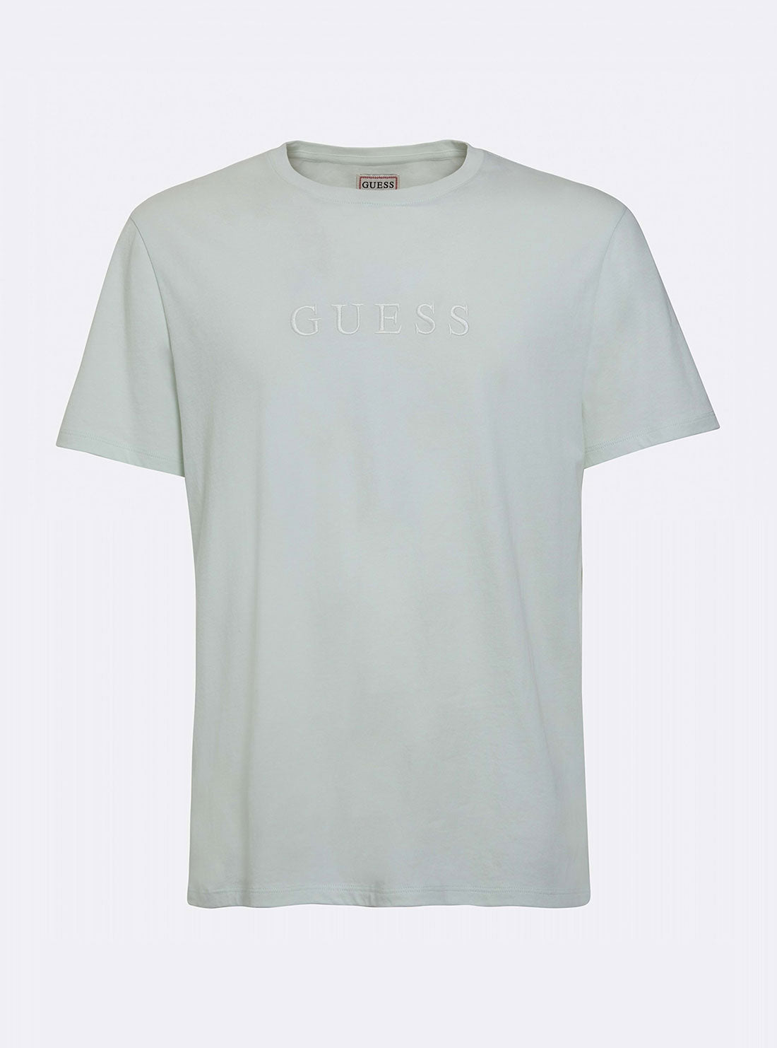 GUESS Mens Mist Blue Pima Logo Crew Neck Tee M82P64R7HD0 Ghost Front View