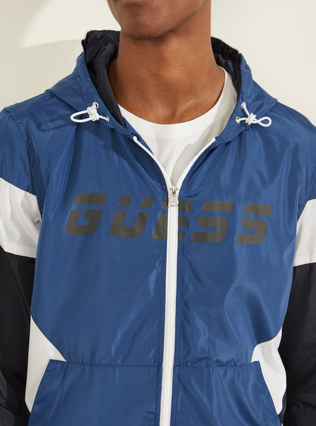 GUESS Mens Blue Multi Logo Windbreaker Jacket Z2GL07WEM50 Detail View