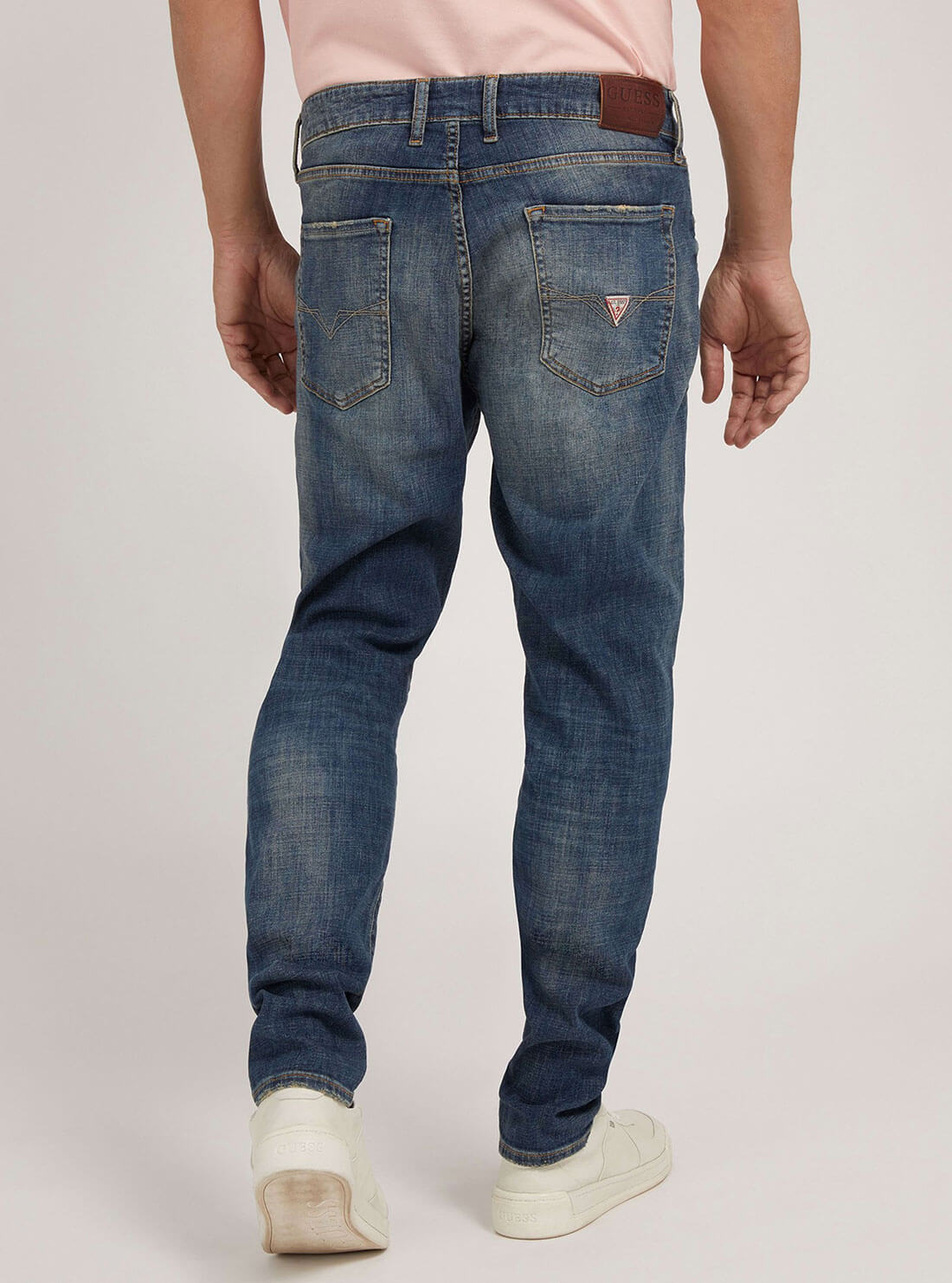 GUESS Mens Mid-Rise Regular Tapered Drake Denim Jeans in Reeno Wash M2GA37D4G23 Back View